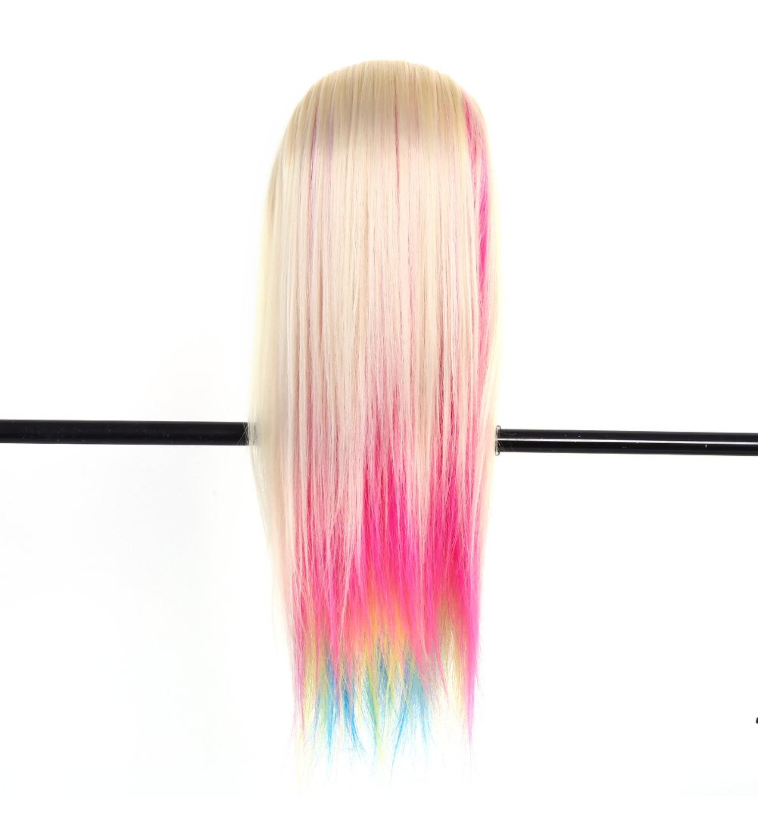 High-Quality Exercise Head - Hairdressing Training Doll with Free Comb | Colorful Salon Model (22.4-26 inch Hair Length) - #6 White & Multicolor | Best for Hairdressers & Stylists - Buy Online on SooperMarket.com