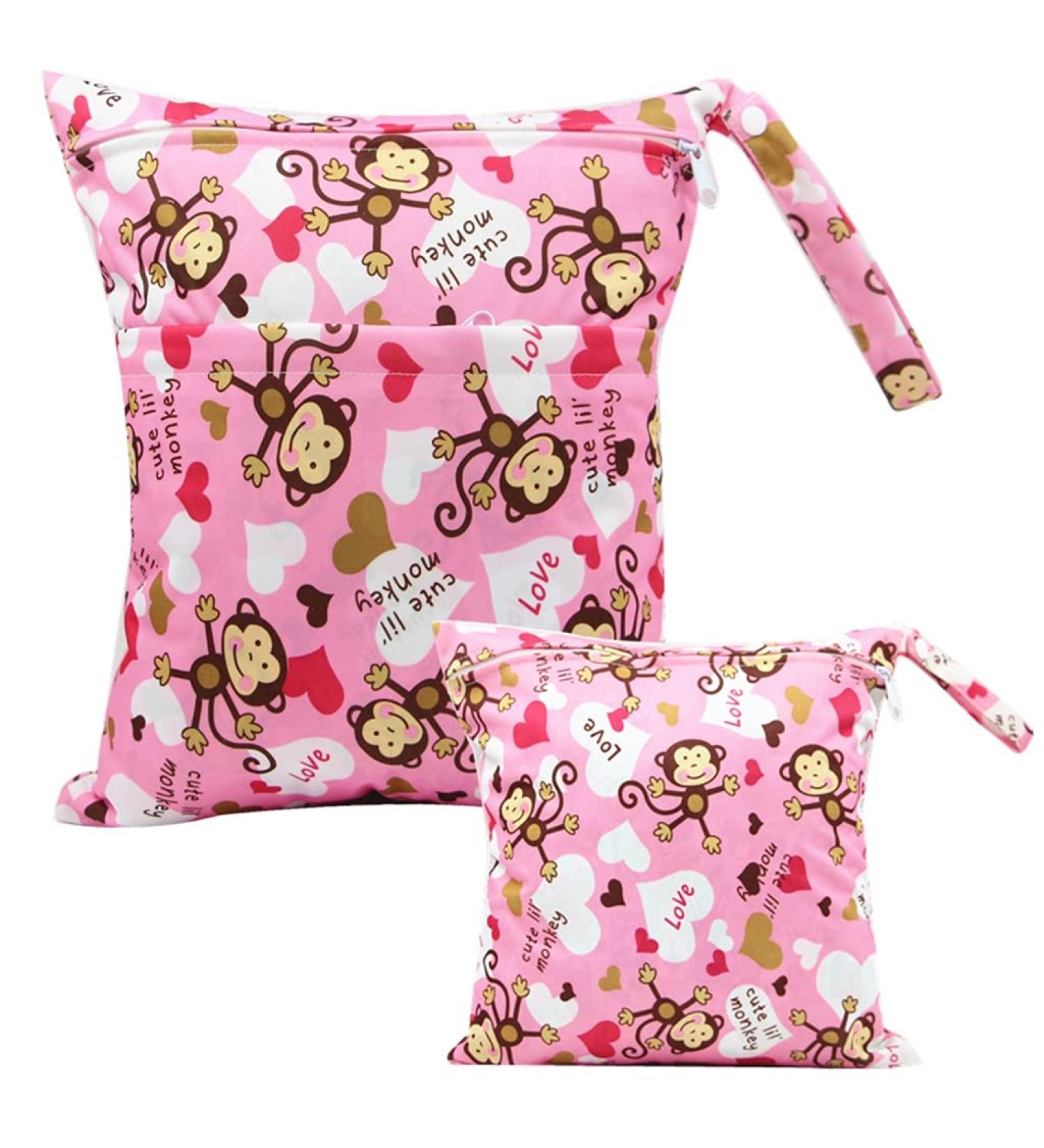 Egurs Monkey Pink Diaper Bag Wetbag Set - Large & Medium for On-the-Go Moms | International Shipping - Buy Online on SooperMarket.com