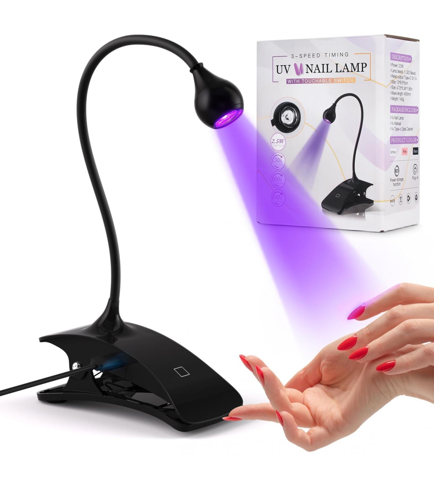 AORAEM 3W LED Nail Lamp - Portable Professional Gel Nail UV Light with Timers for Home DIY - Flash Cure Nail Polish - CC-Touch Black - Buy Online on SooperMarket.com