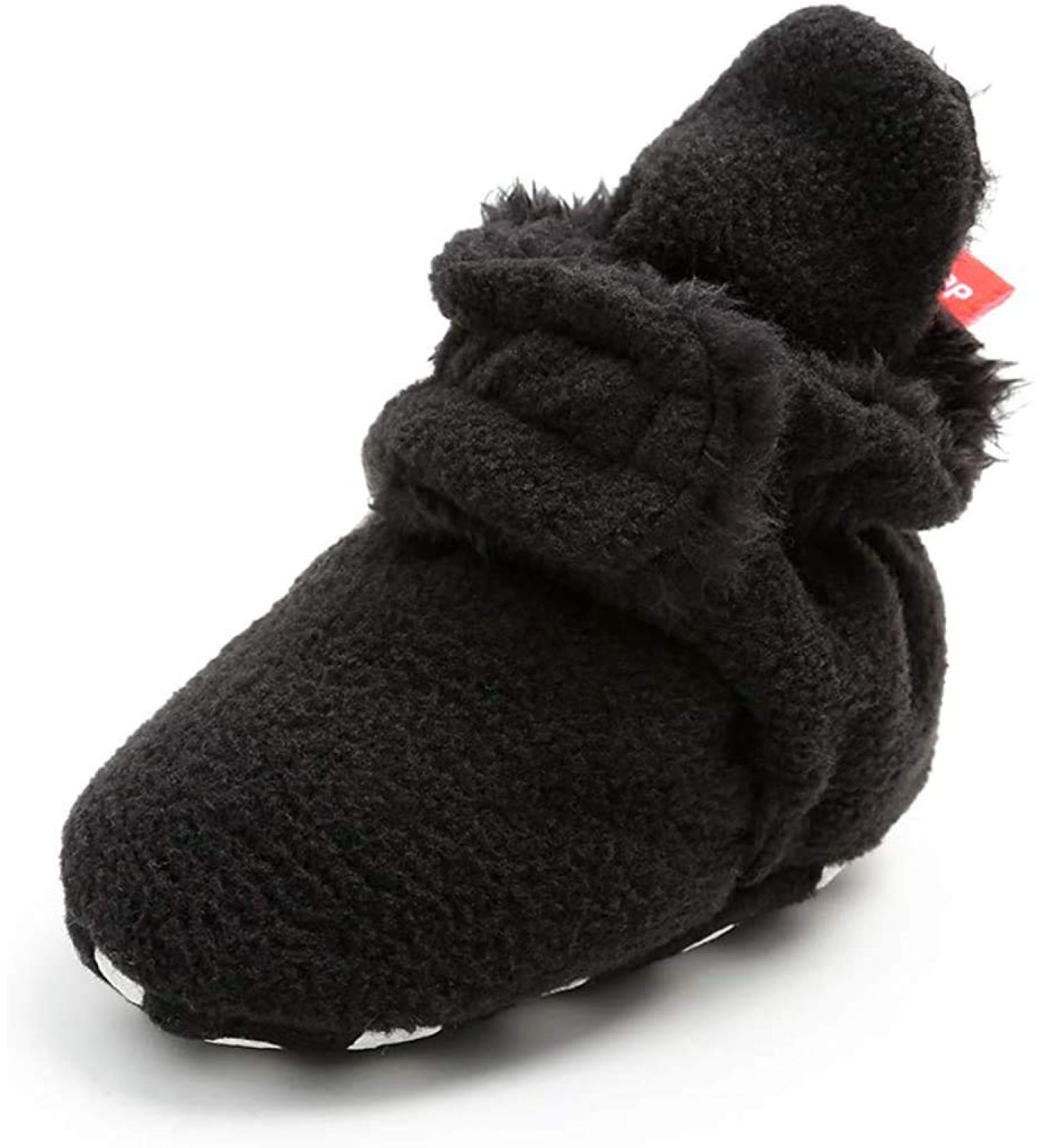 TMEOG Baby Booties Slippers Infant Boots Newborn First Walking Shoes Baby Winter Sock Crib Shoes for Boys Girls 0-18Months 0-6 Months B Black Furry