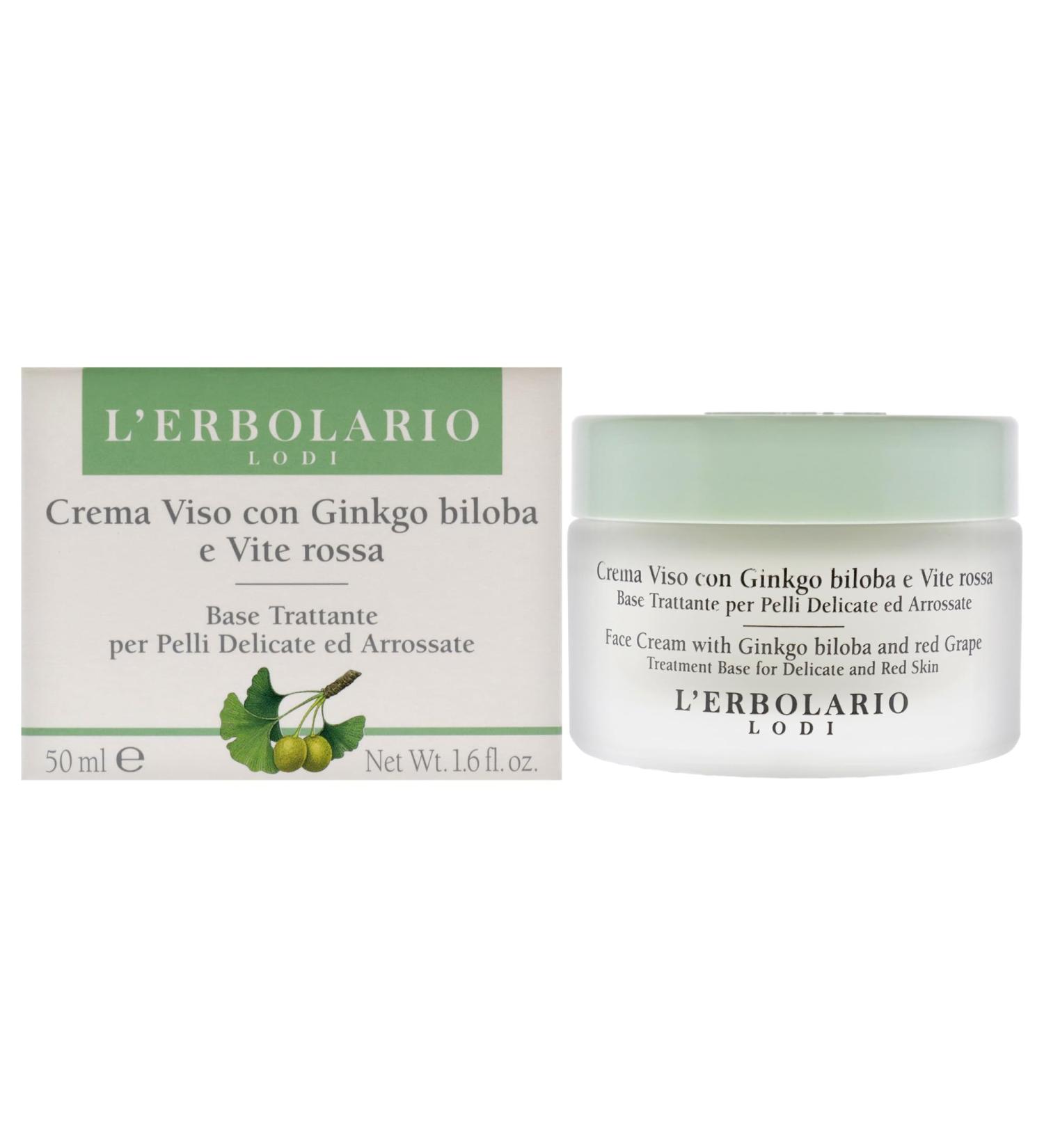 L'Erbolario Face Cream with Ginkgo Biloba and Red Grape - Helps Cover Imperfections - Leaves Skin Soft and Smooth with an Even Tone - Suitable for Sensitive Skin - Silicone and Paraben Free - 1.6 oz