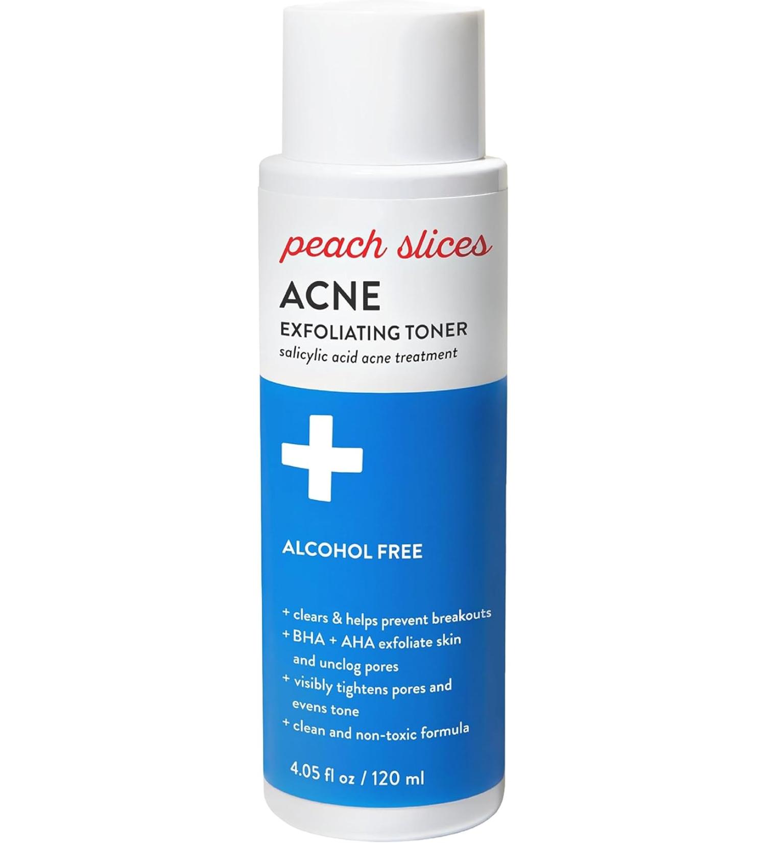 Peach Slices Acne Exfoliating Toner - 2% Salicylic Acid, AHA+BHA Exfoliation - Calming, Breakout Prevention - Alcohol & Sulfate Free - 4 Oz - Buy Online on SooperMarket.com
