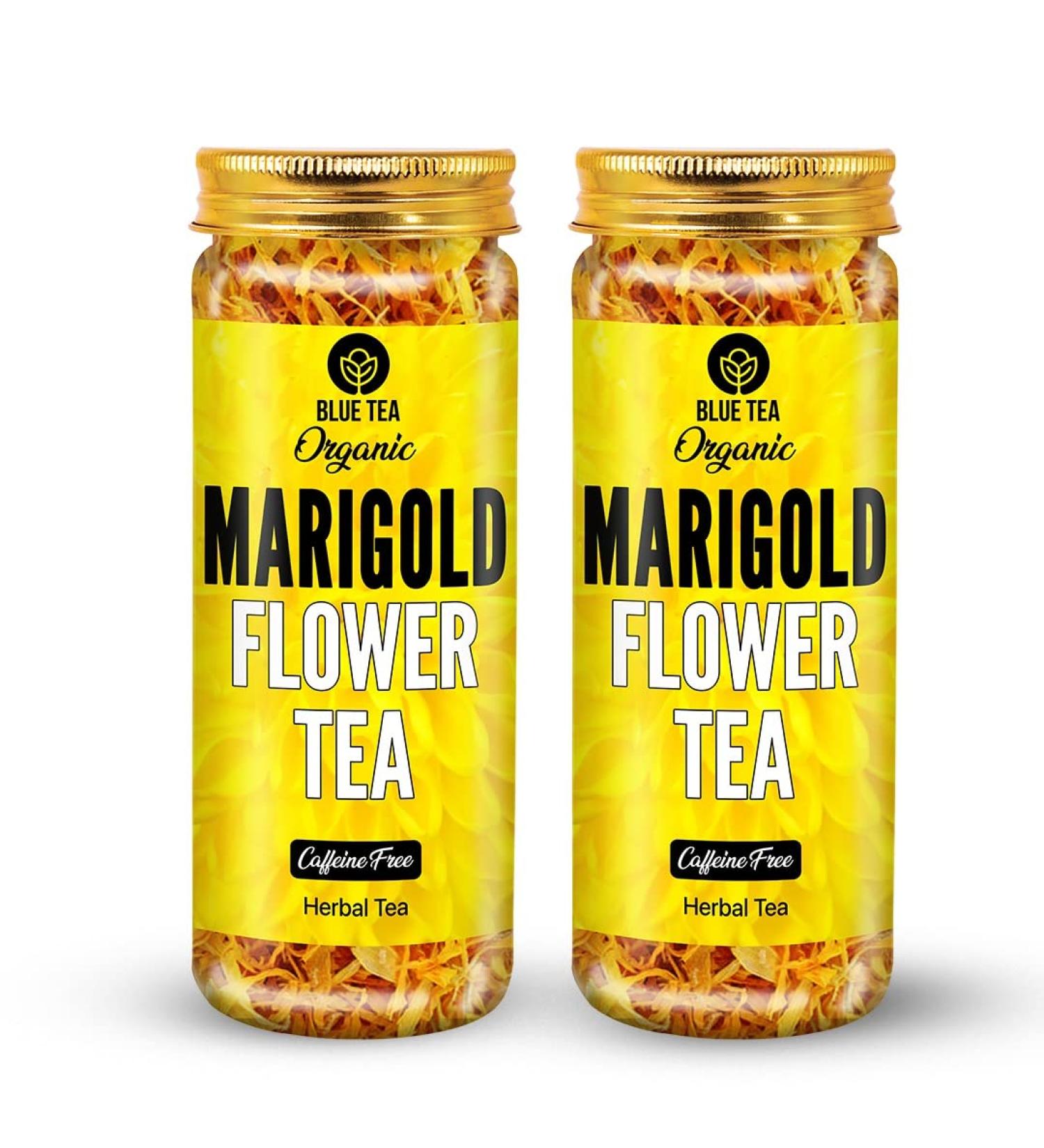 BLUE TEA - Marigold Tea - 50 Gram (Pack of 2) | Pure Marigold Flower Petals || FLOWER TEA || Upholds Vegan and Ketogenic Diets No Caffeine | Eco-Sustainable packaging - Buy Online on SooperMarket.com