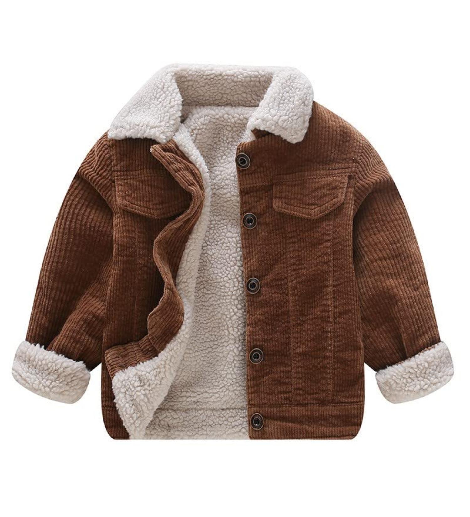 Volunboy Toddler Corduroy Sherpa Jacket | Warm Fleece Lining | Button Down Coat for Baby Boys/Girls 3-4 Years - Brown - Buy Online on SooperMarket.com