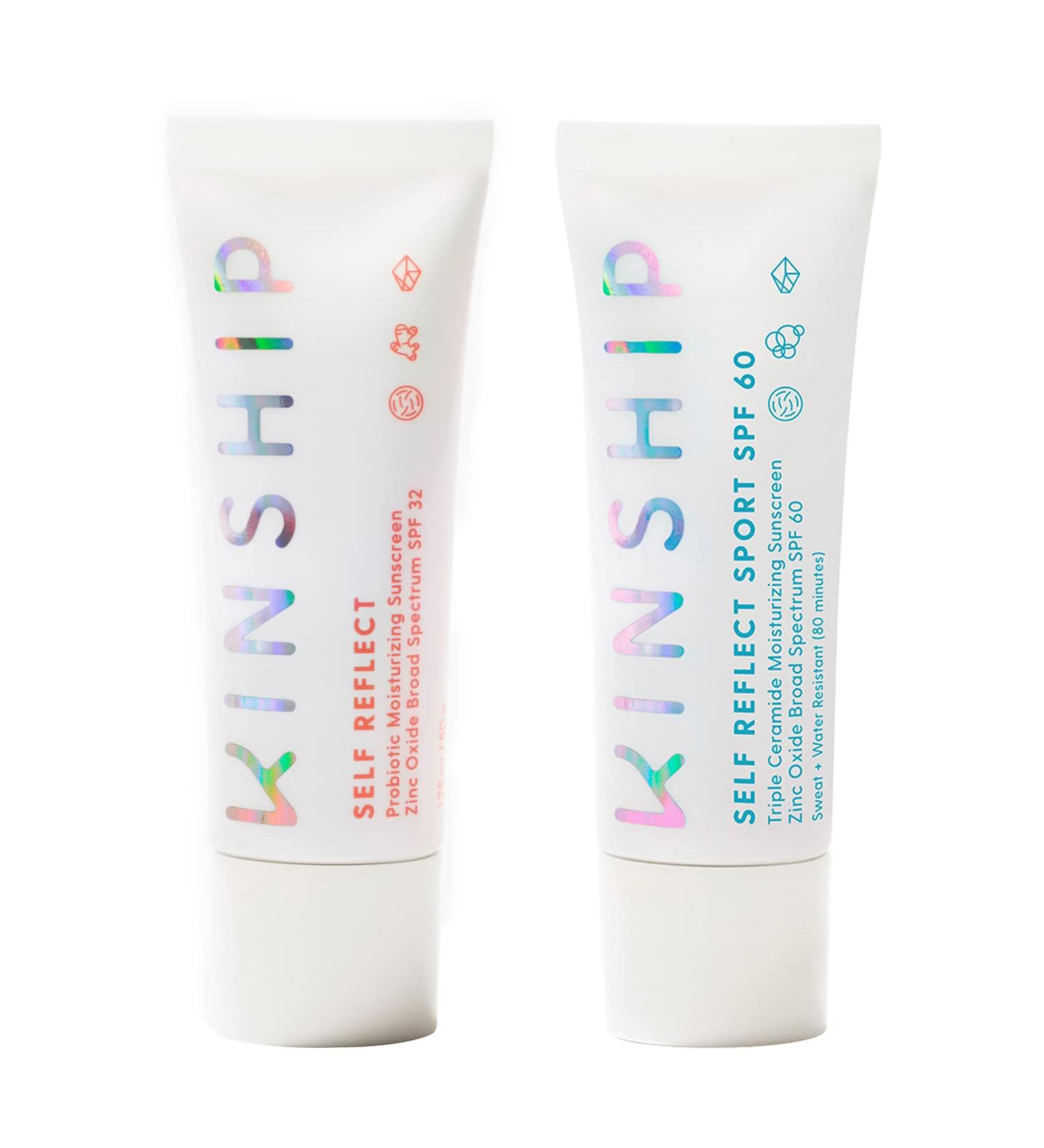 Kinship SPF Besties Bundle: Self Reflect Sport SPF 60 and Self Reflect SPF 32 - Zinc Oxide Mineral Sunscreen for Blemish-Prone Skin - Benzene-Free & Reef-Safe - Buy Online on SooperMarket.com