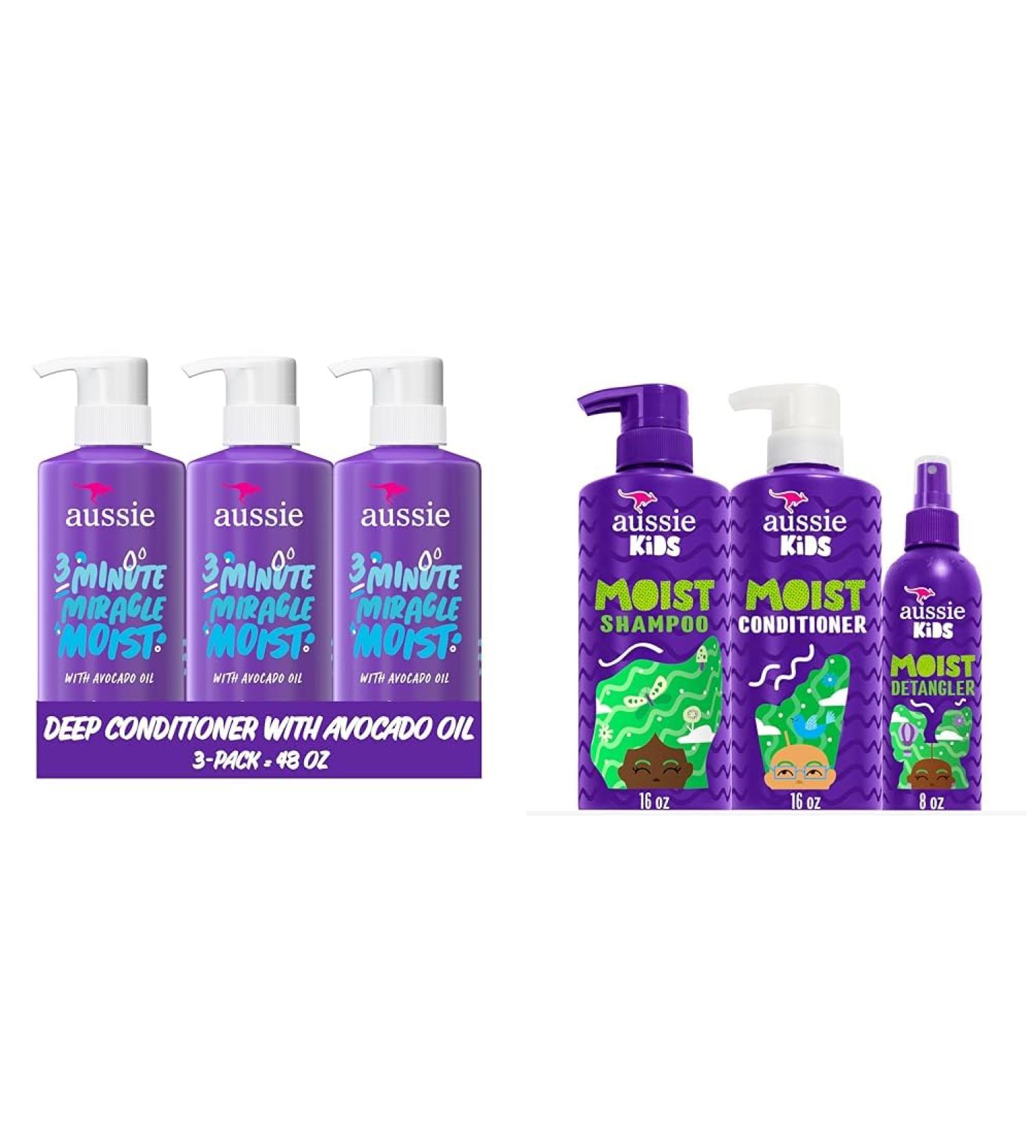 Aussie Deep Conditioner for Dry Hair with Avocado and Jojoba Oil & Kids Sulfate Free Shampoo Conditioner and Detangler Bundle Paraben Free (1 186 mL Total) - Buy Online on SooperMarket.com