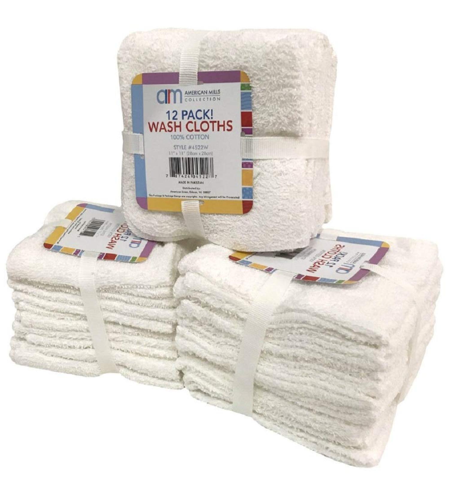 American Mills 12-Pack 100% Cotton Wash Cloths White Size 12x12