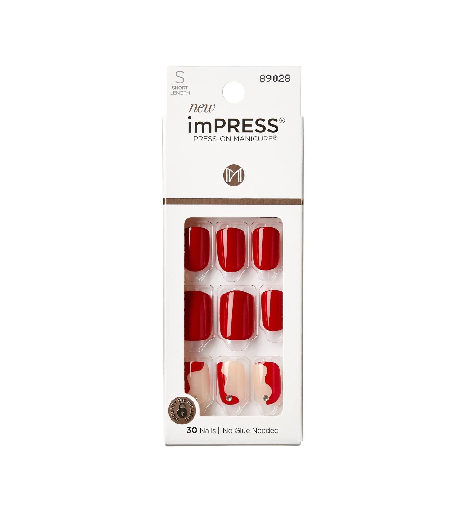 KISS imPRESS No Glue Press On Nails - Adore You Red Squoval Short | 30 Nails + Accessories | Perfect for Easy DIY Manicure - Buy Online on SooperMarket.com