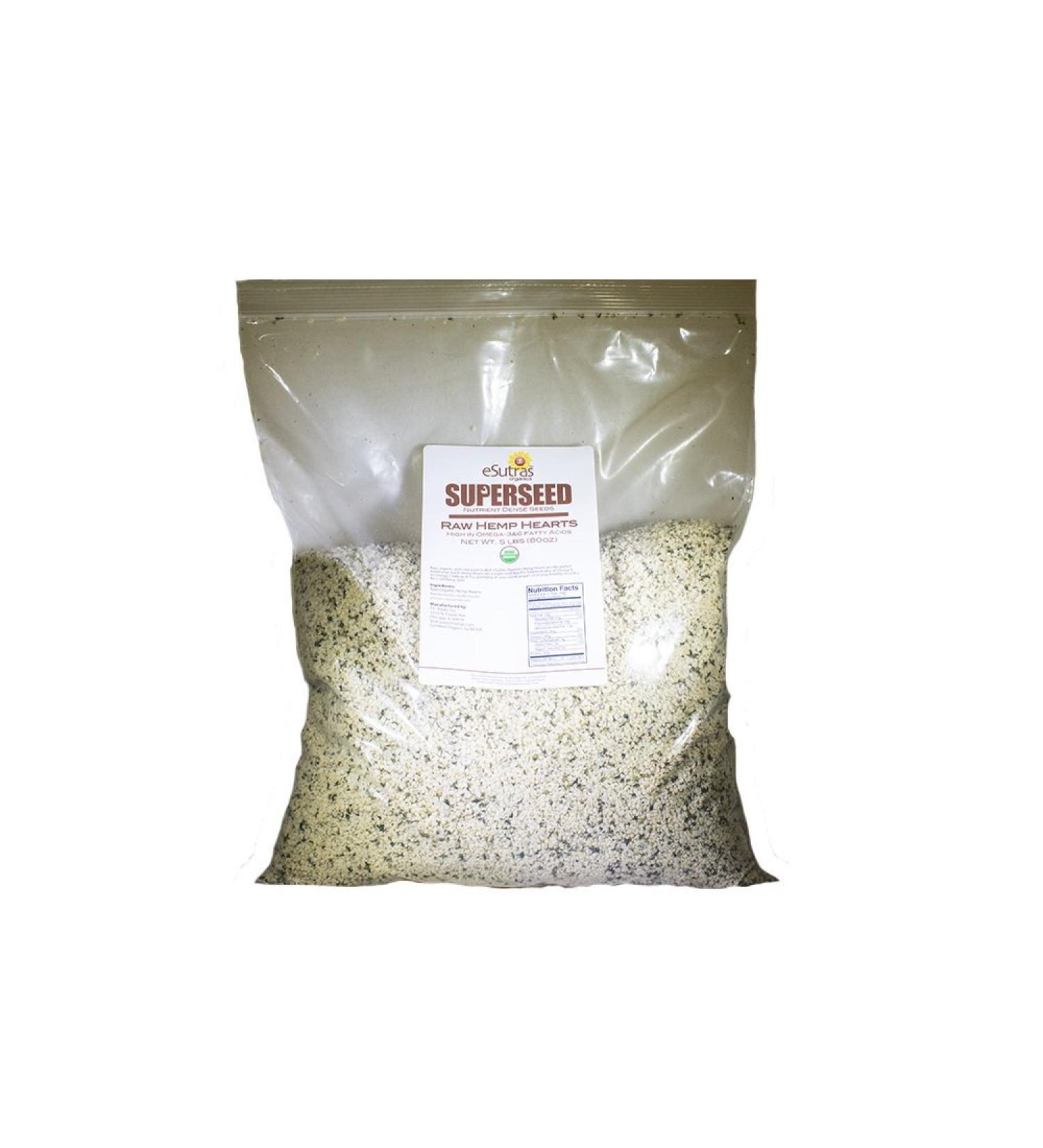eSutras Organics Raw Hemp Seed Hearts - 5lb (2.6kg) - Organic Superfood Powerhouse - Buy Online on SooperMarket.com