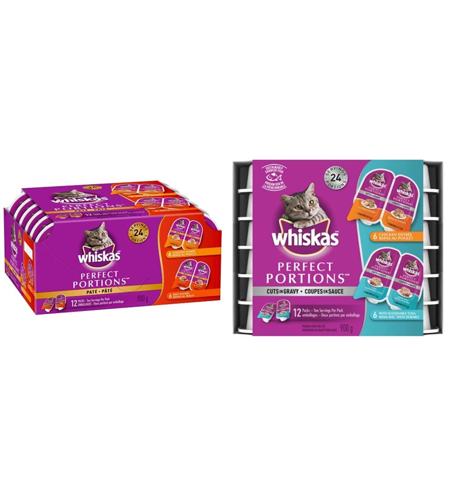 WHISKAS Perfect Portions Meaty Selections Adult Wet Cat Food Pat + Cuts in Gravy Chicken & Tuna (12x75g Trays) - Buy Online on SooperMarket.com