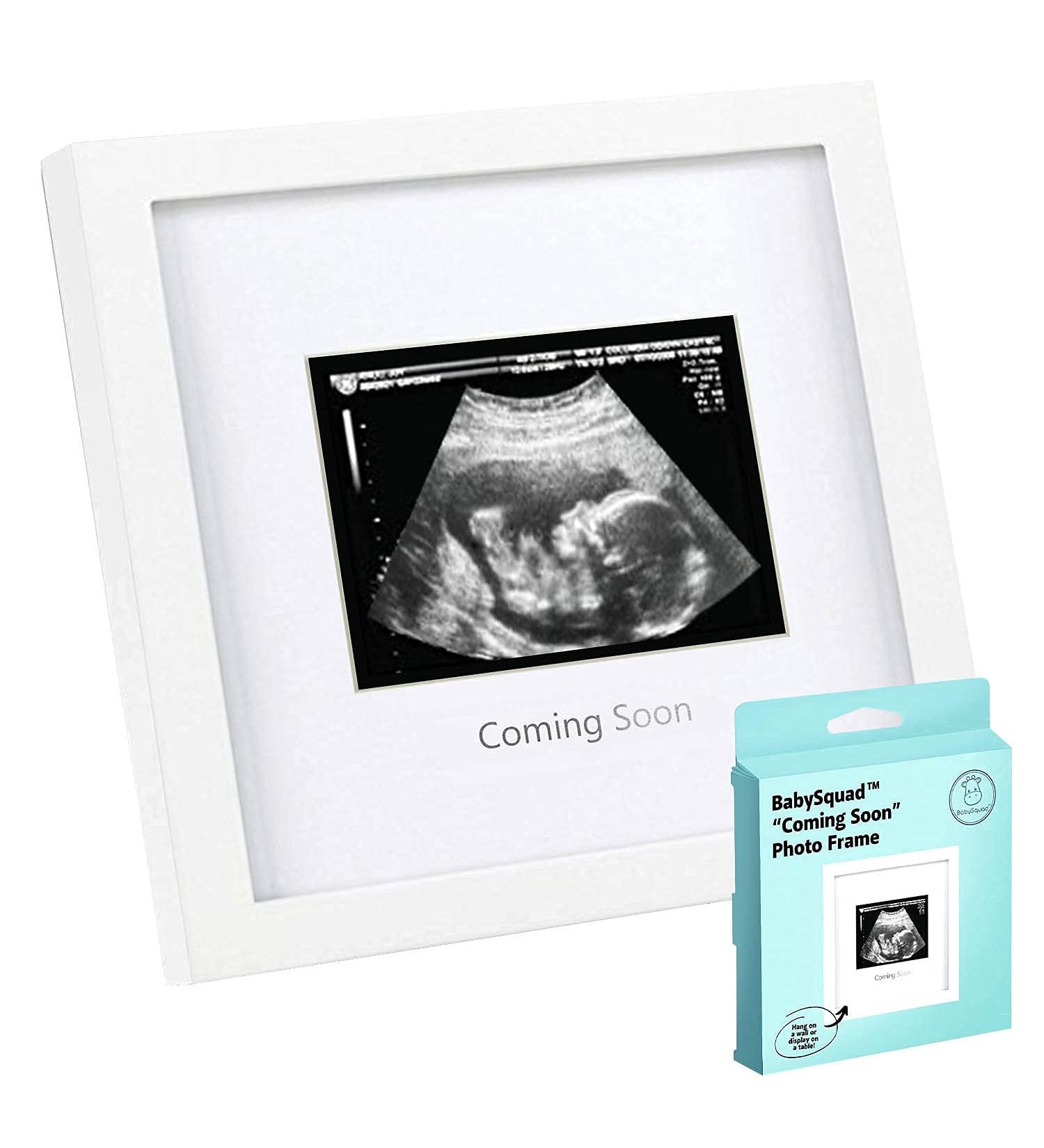 BabySquad Coming Soon Photo Frame 7x7 | Baby Shower & Sonogram Gift | Handcrafted White Wooden Frame - Buy Online on SooperMarket.com