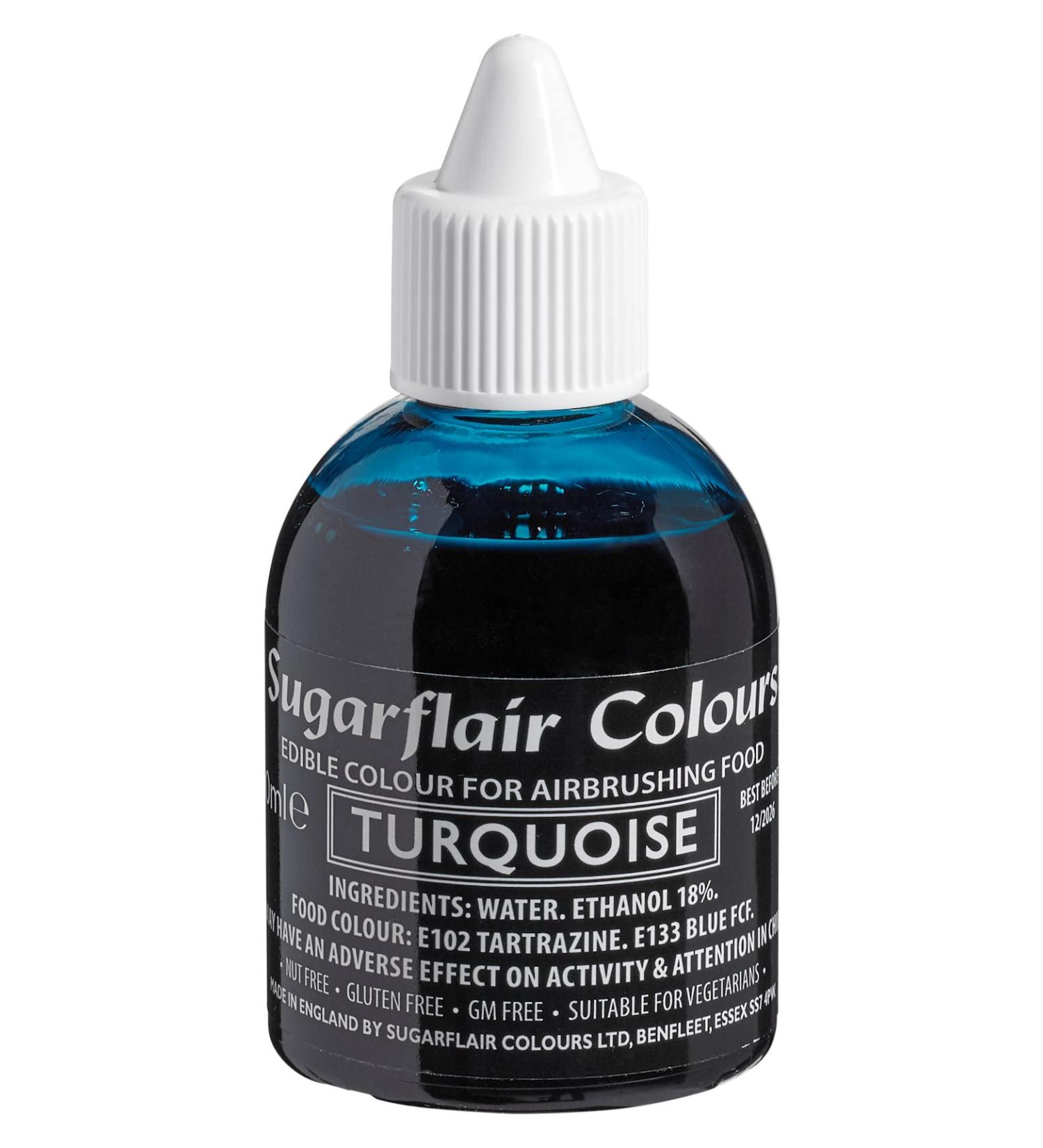 Sugarflair Turquoise Edible Airbrush Colour - Edible Food Colouring Airbrush Paint for Cakes Cupcakes Icing and Cake Decorations - 60ml