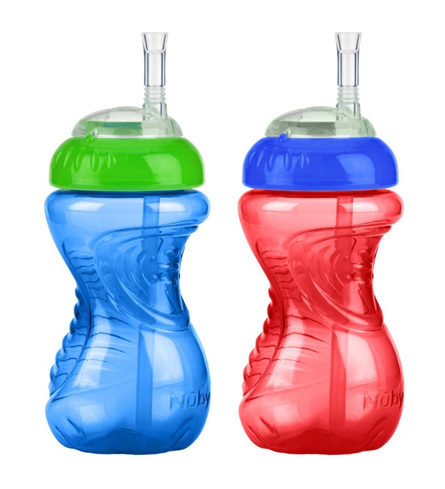 Nuby 2-Pack 10 oz No-Spill Cup with Flexi Straw- Red/Blue