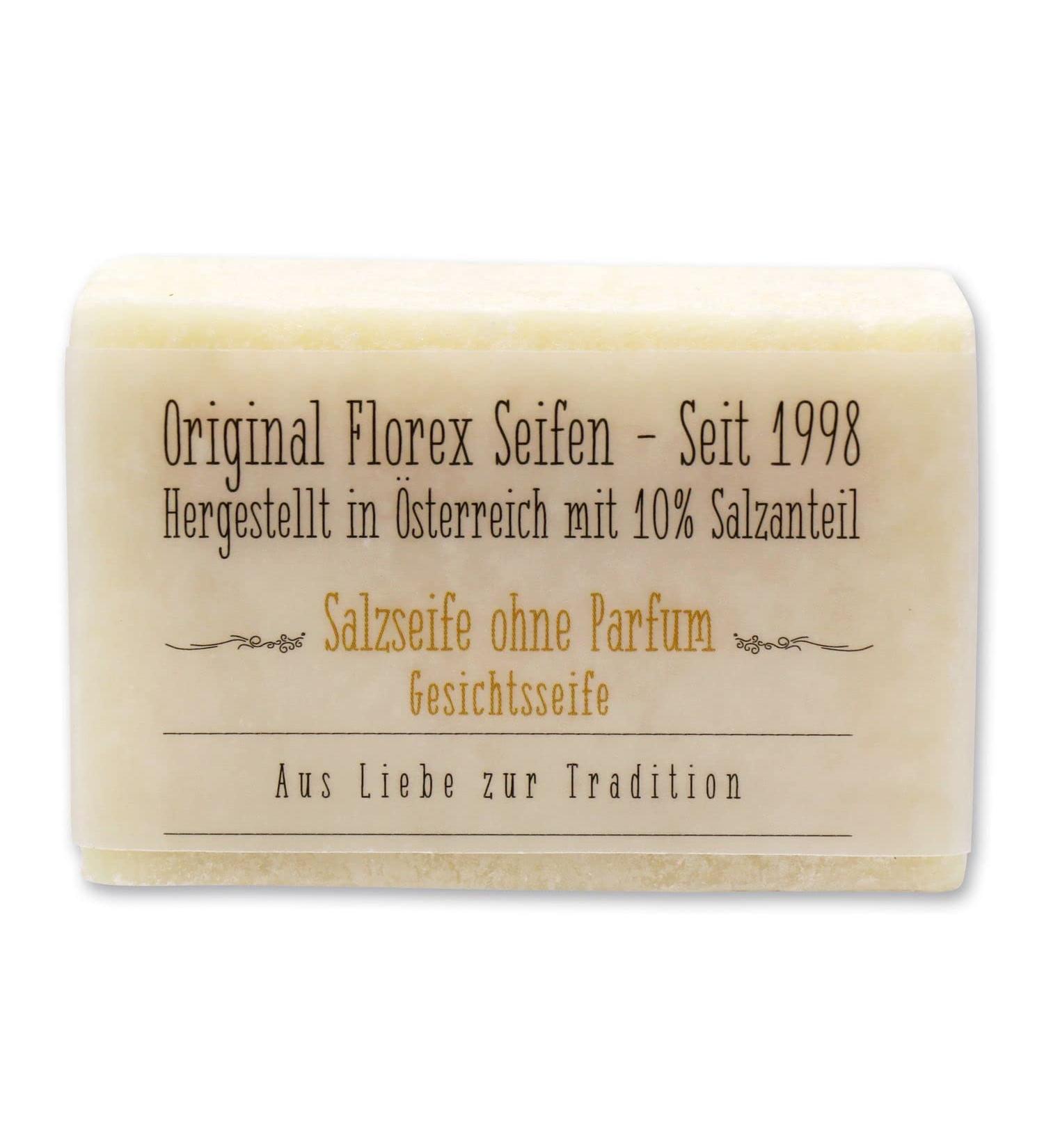 Florex salt soap with 10% salt content especially for the face and shower moisture regulating for stressed sensitive skin without perfume