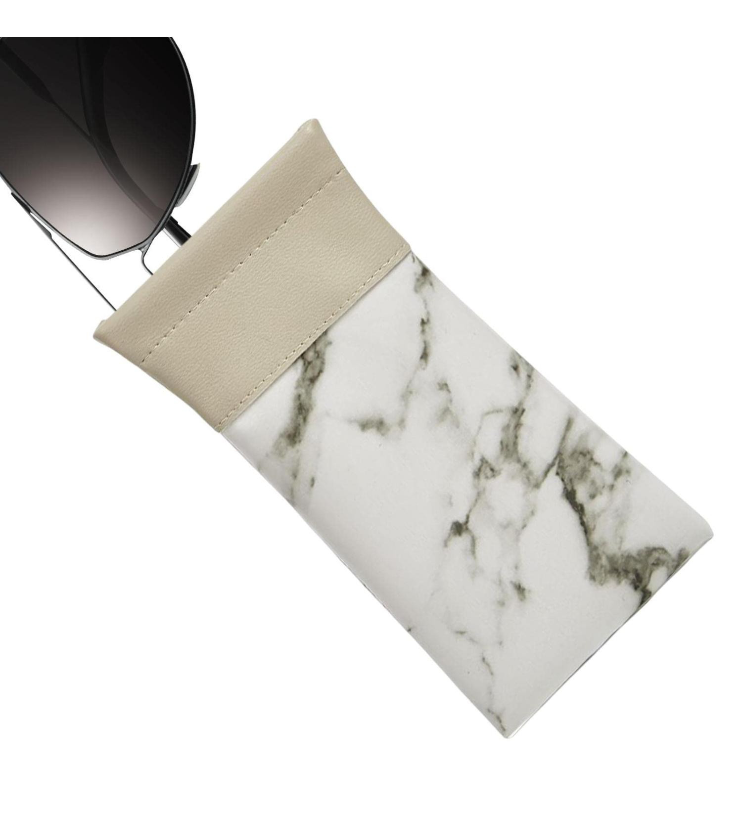 Facynde Water-Repellent Sunglasses Case | Marble PU Leather Squeeze Top Bag for Men & Women - Soft Glasses Case in White - Buy Online on SooperMarket.com