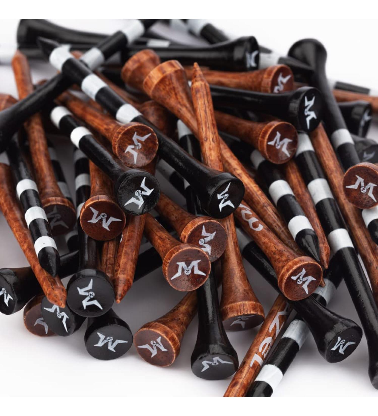 MAZEL Natural Wood/Bamboo Golf Tees 2 3/4 & 3 1/4 - Pack of 50 or 120 | Reduce Friction, Side Spin | Durable & Stable | Black & Brown - Buy Online on SooperMarket.com