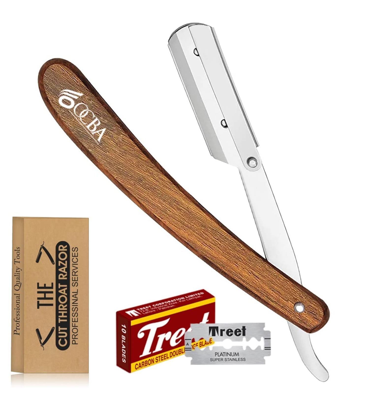 OCBA Wooden Handle Rasi Knife | High-Quality Stainless Steel Barber Razor for Precision Wet Shaving - Buy Online on SooperMarket.com