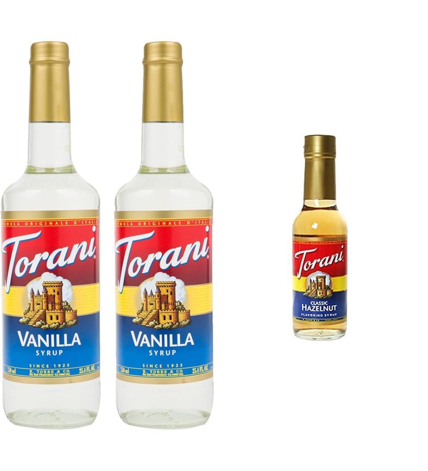 Torani Vanilla Flavour Syrup 750ml bottle 2 Pack Transparent & Hazelnut Flavour Syrup 150ml Syrup+Hazelnut Flavour Syrup Vanilla 750 ml (Pack of 2) - Buy Online on SooperMarket.com