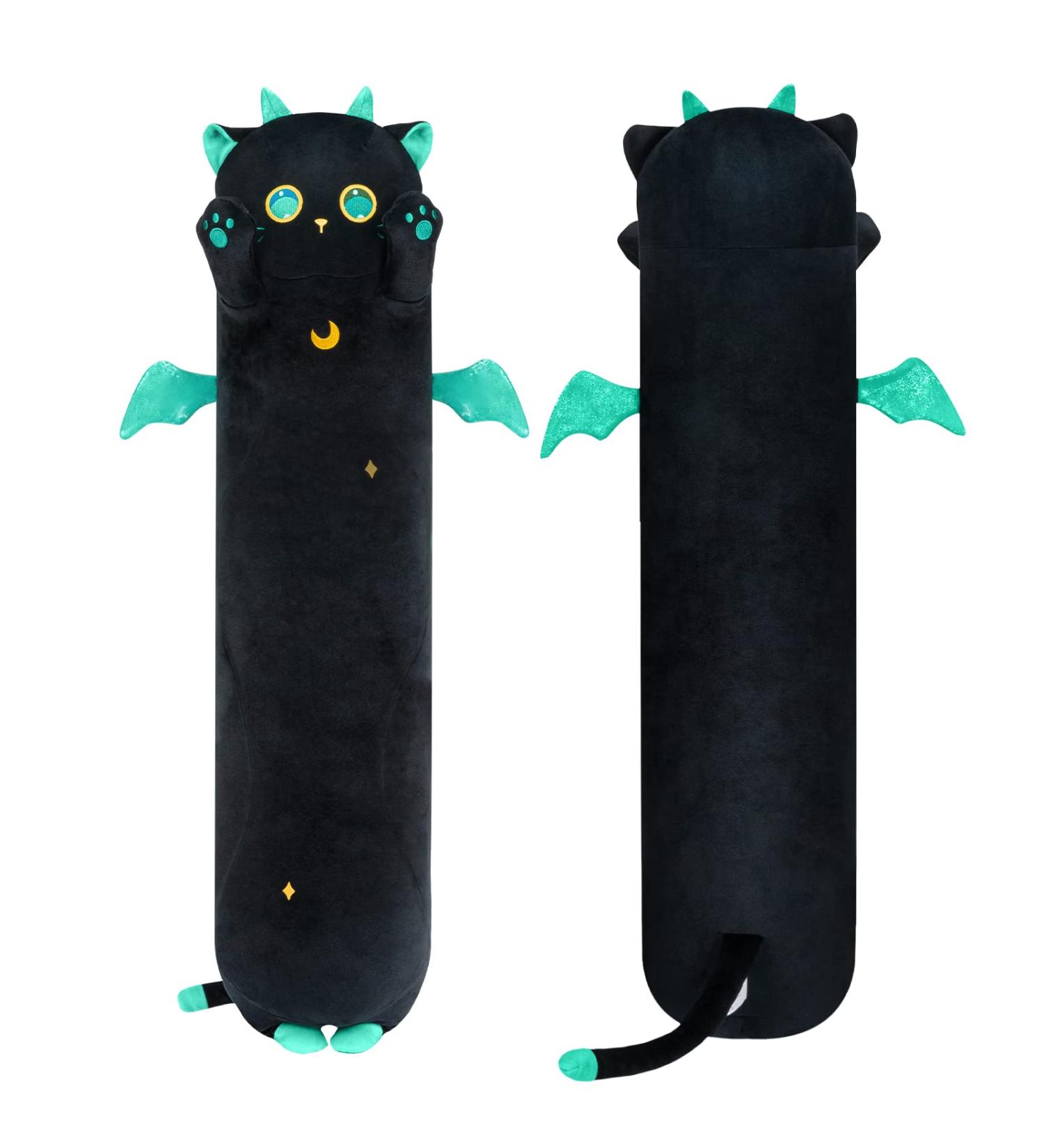 Mewaii 20in Long Cat Plush Pillow Stuffed Animal Squishy - Big Green Eyes, Sleeping Hugging Soft Toy for Kids (Black) - Buy Online on SooperMarket.com