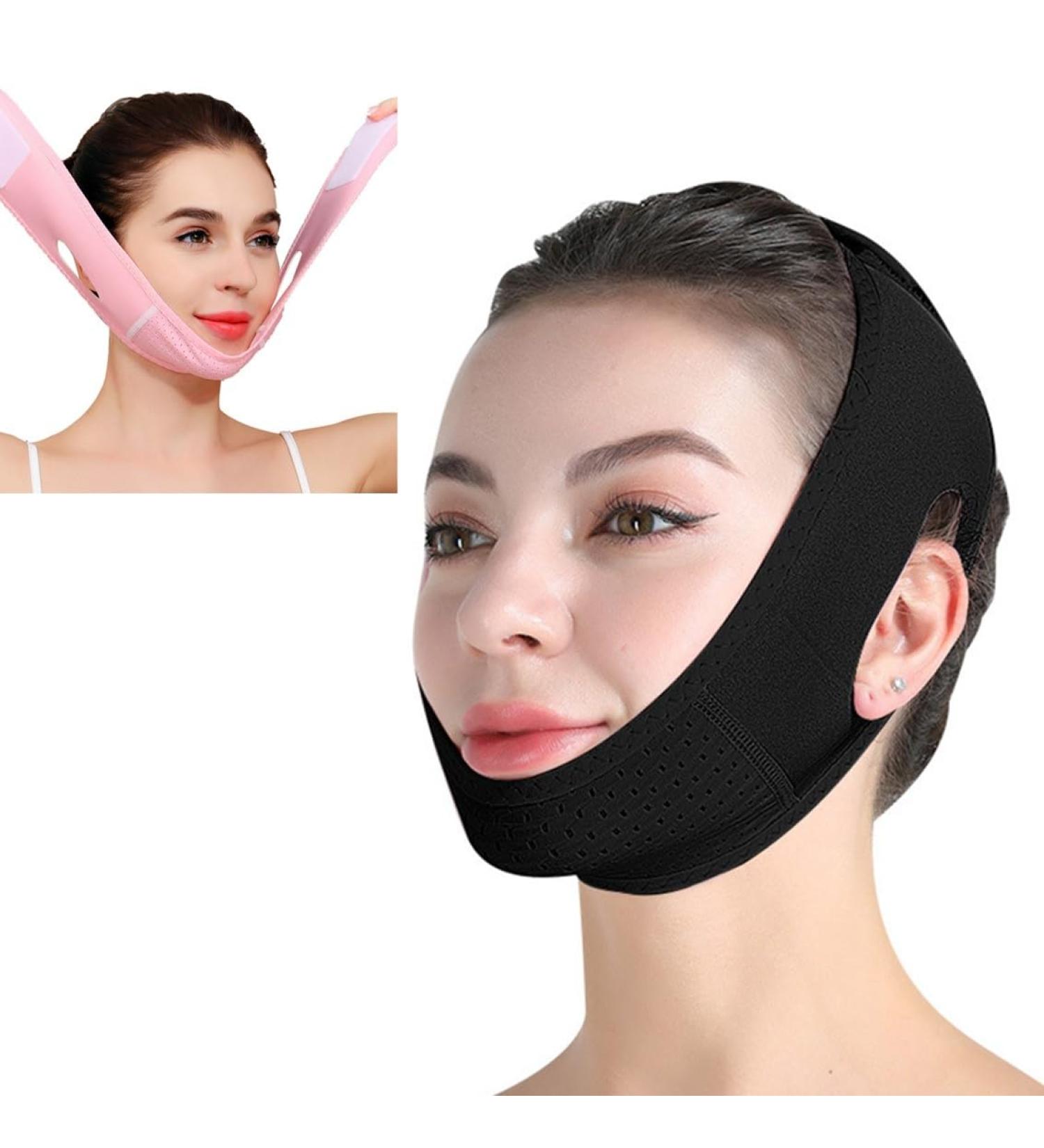 Ehoter Double Chin Reducer Face Slimming Strap & Neck Lifting Mask - Adjustable V Line Face Lifting Tape - Black Compression Bandage - Buy Online on SooperMarket.com