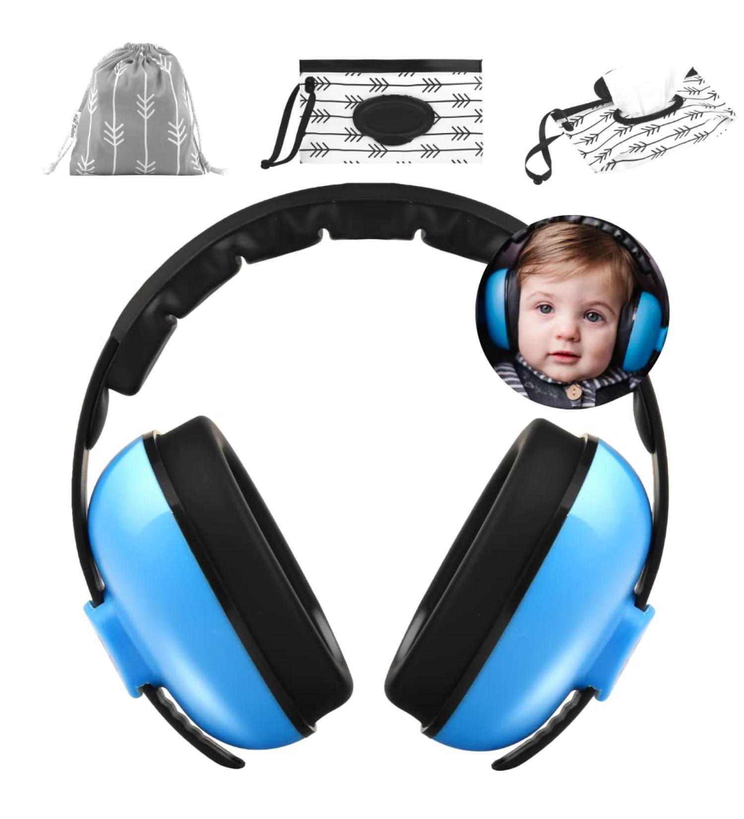 Kiki Babies Baby Noise Canceling Headphones with Baby Wipes Dispenser and Travel Bag - Premium Infant Ear Muffs for Concerts, Outdoors, Airplane - Comfortable Design - Buy Online on SooperMarket.com