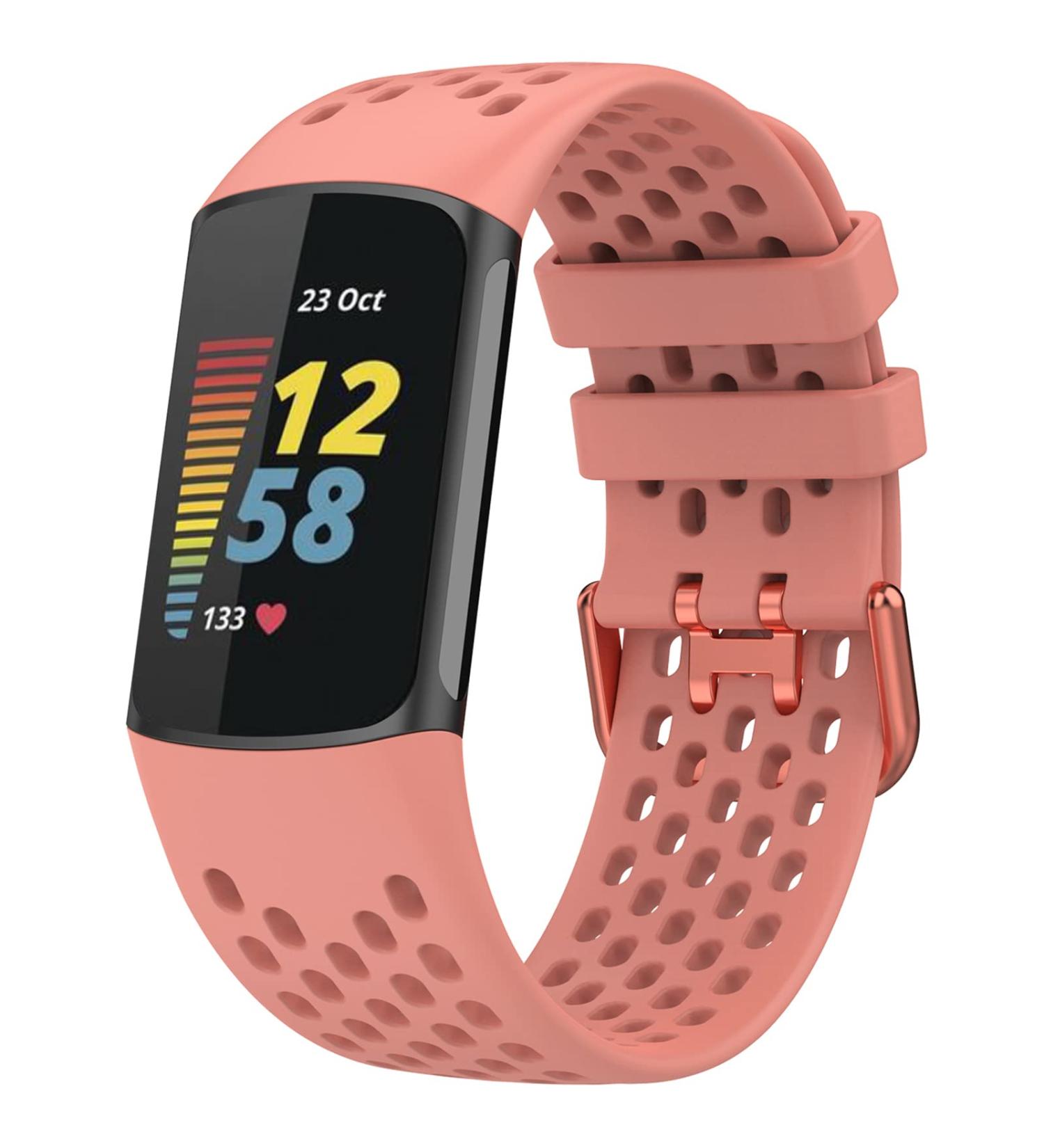 TopPerfekt Sport Bands for Fitbit Charge 5 - Adjustable Breathable Silicone Replacement Band - Orange Pink - Women Men - Buy Online on SooperMarket.com