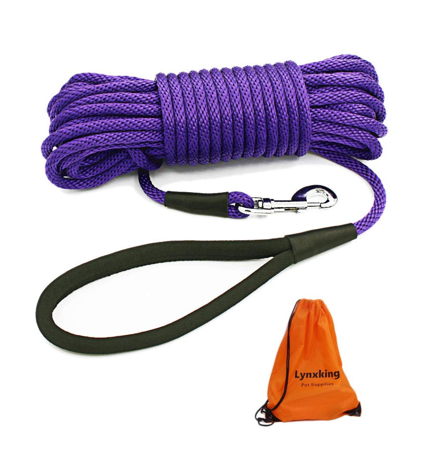 Lynxking 15M Purple Check Cord Dog Leash for Small Medium Large Dogs - Heavy Duty Training Lead with Comfortable Handle - Buy Online on SooperMarket.com