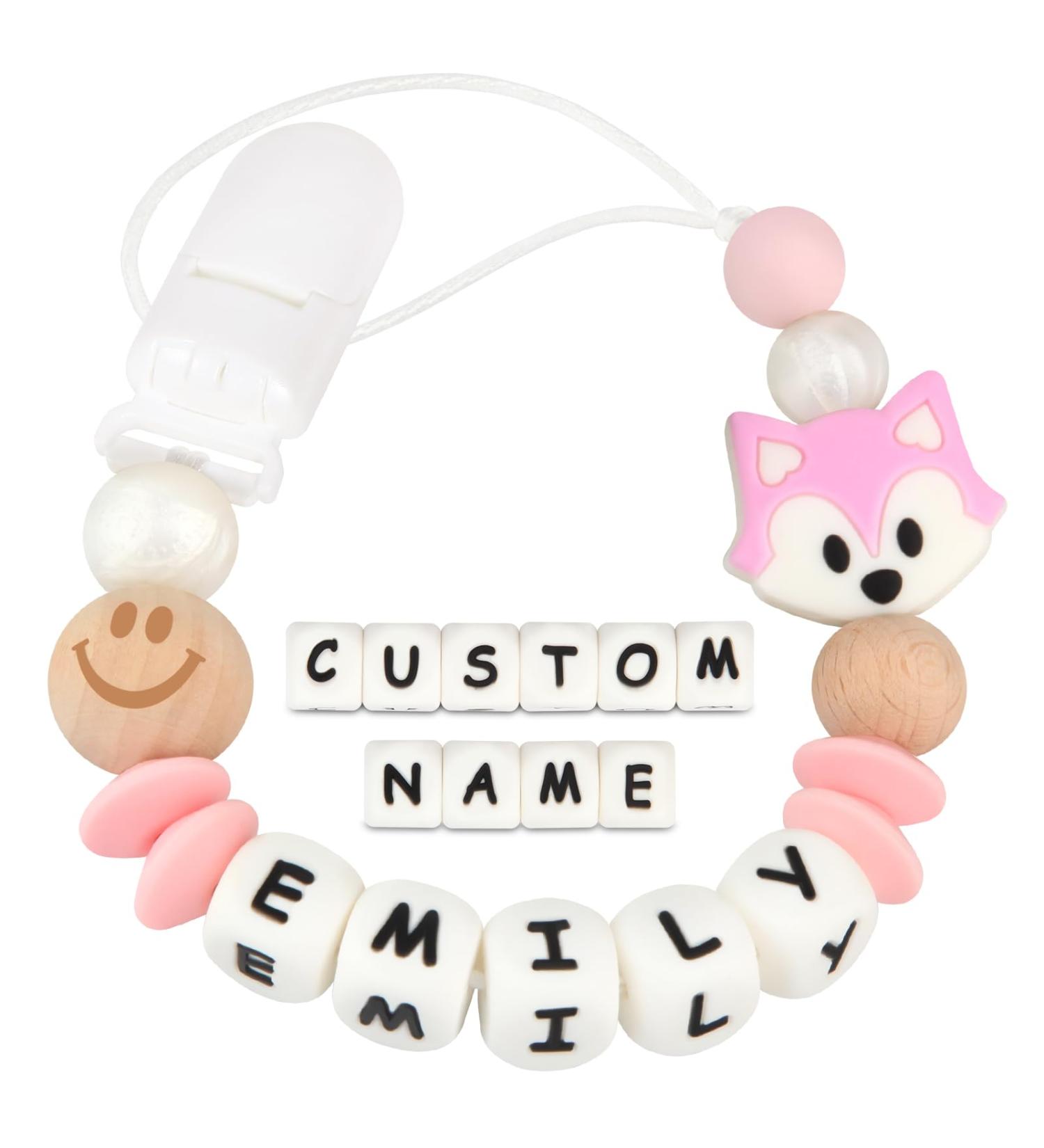 Kowlone pacifier chain with name boys girls silicone teether personalized mouse pacifier clips holder (pink) C: Mouse Pink