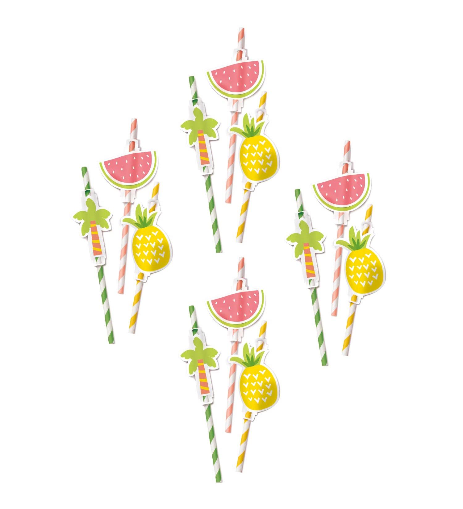 Amscan 9917362 - Summer Party Paper Straws with Fruit Toppers - 12 Pack