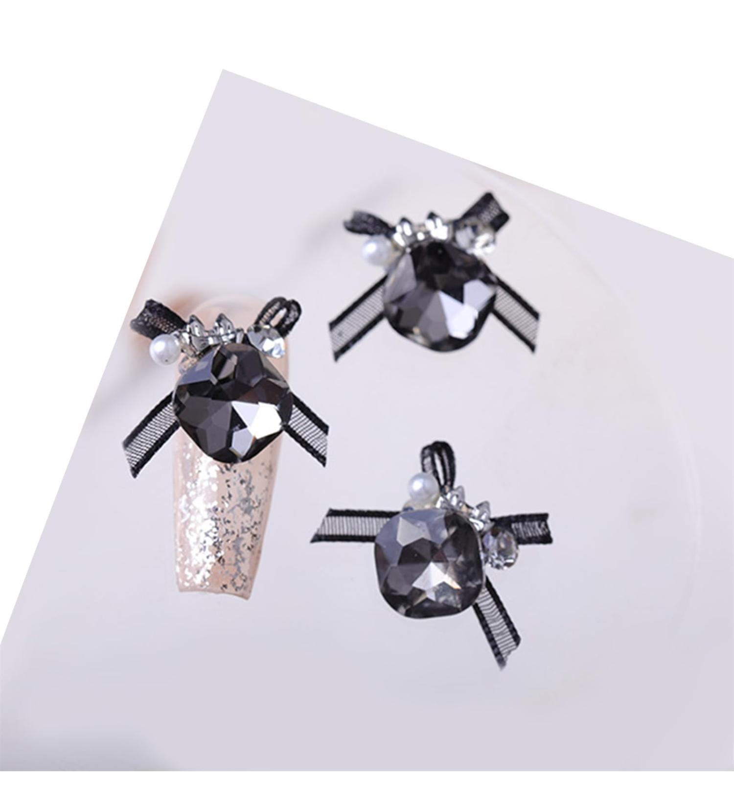 3pcs Stand Out With Organza Bowknot Nail Art Rhinestones Accessories For Fingernail Decor Nail Art Tools black - Buy Online on SooperMarket.com