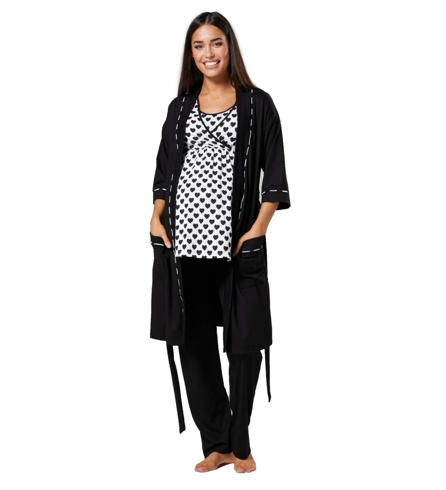 HAPPY MAMA Women's Maternity Nursing 3pcs Nightwear Set - Black Hearts & Black - Buy Online on SooperMarket.com