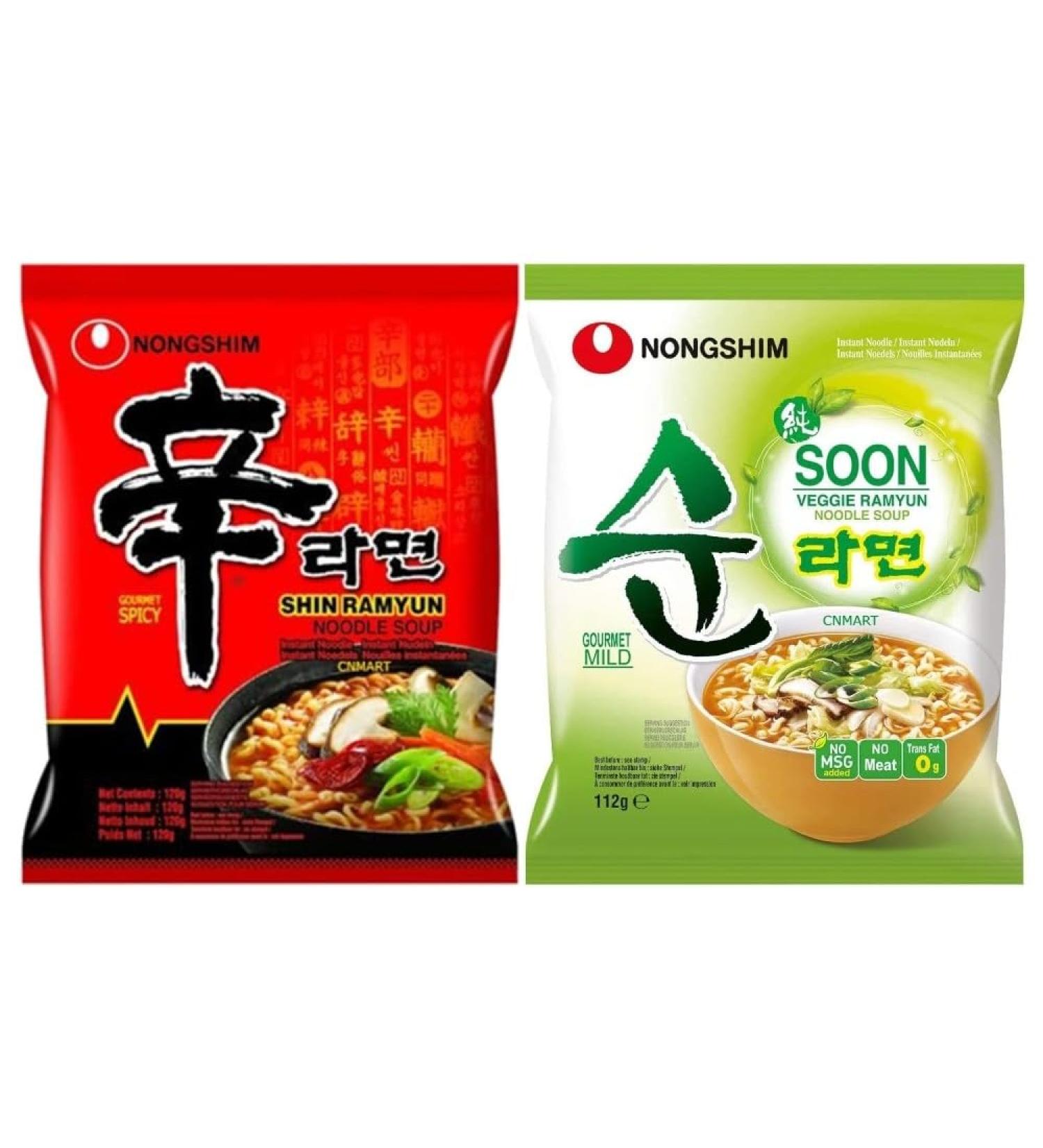 Nongshim Ramen Assorted Bundle Shin Ramyun Soon Veggie Ramyun Instant Noodle Soup 2 Flavours Box Halal (Pack of 40) by CNMART - Buy Online on SooperMarket.com