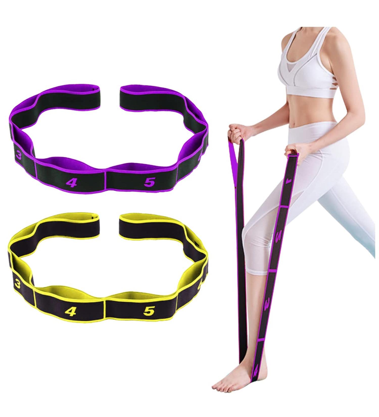 Yoga Elastic Bands Set - 2 Pieces Stretch Resistance Bands for Yoga, Pilates, Dance - Purple Yellow - Buy Online on SooperMarket.com