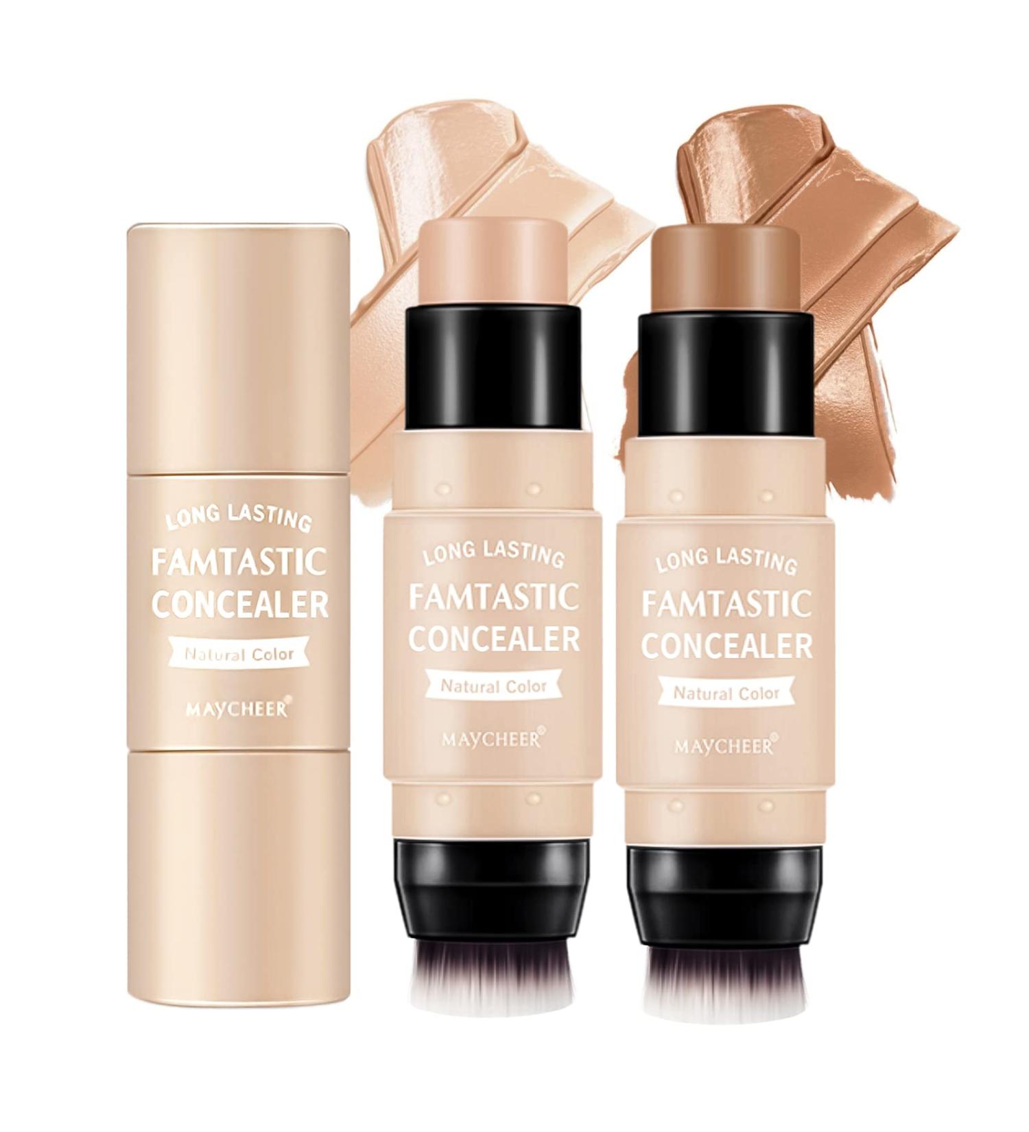 ONLYOILY 2 Pcs Contour & Highlighter Stick Set with Brush | Longwear Foundation & Bronzer | Smooth & Easy Blending Face Makeup - Buy Online on SooperMarket.com