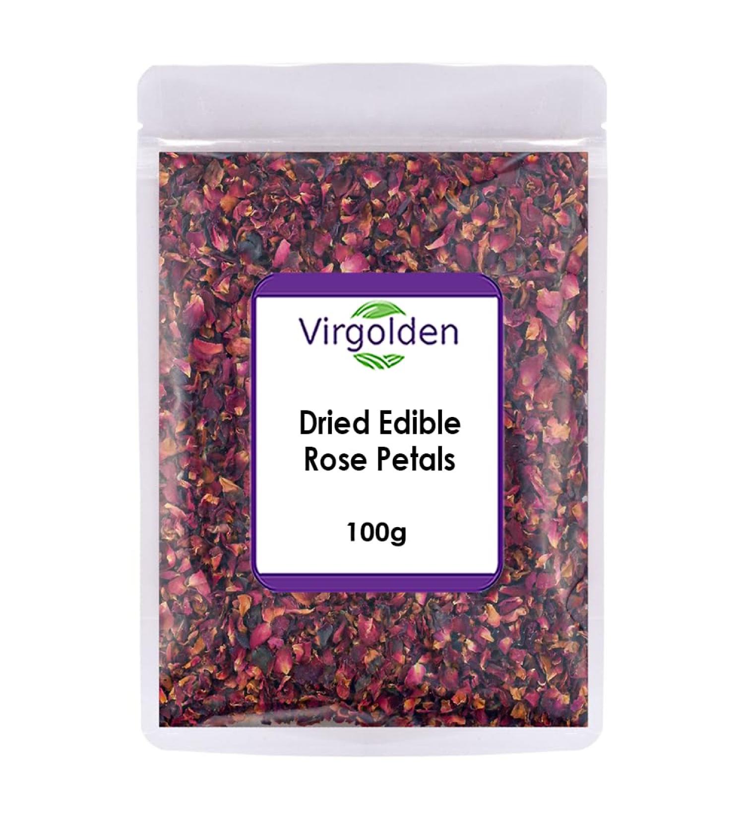 Dried Edible Rose Petals 100g by Virgolden - Premium Natural Flowers for Bath, Spa, Wedding Confetti & Crafts - Buy Online on SooperMarket.com