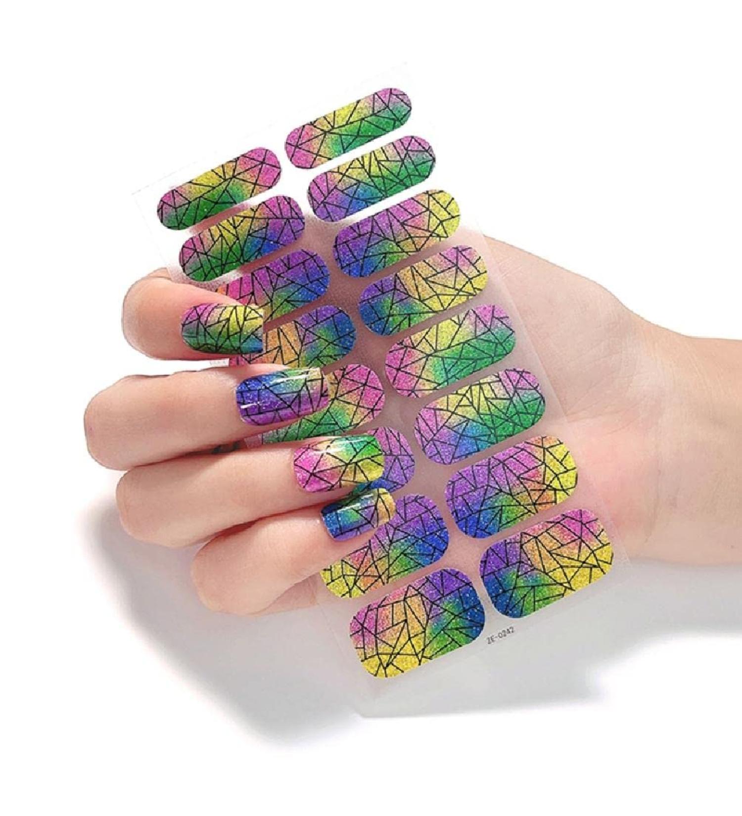 Buy Stick-On Nail Polish Stripes - Full & Half Hardened Gel Glitter & Marble Designs - ZE0242 | International Shipping Available - Buy Online on SooperMarket.com