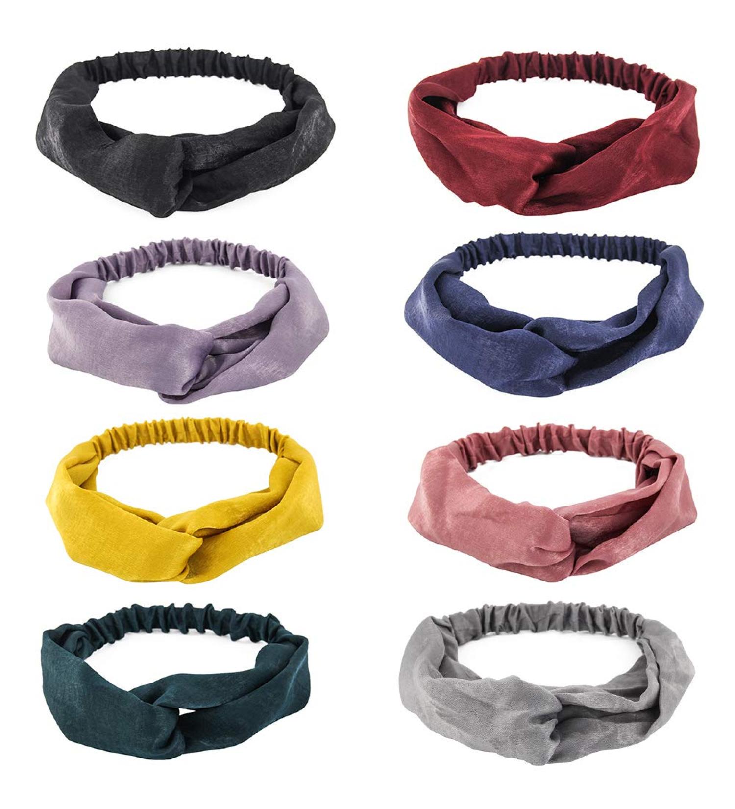 Yeshan Women's Silk Satin Criss Cross Headbands - Pack of 8 Mixed Colors - Buy Online on SooperMarket.com