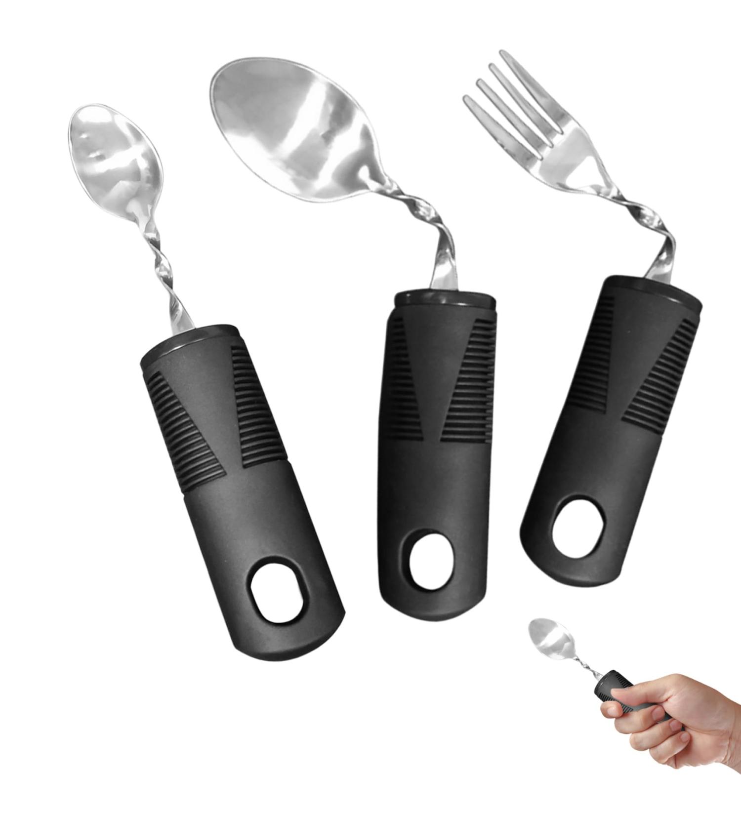 Spoon Adaptive Cutlery 3 Pieces Stainless Steel Mirror Polished Bendable Flexible Portable Curved Cutlery Cutlery with Plastic Non-Slip Handles for People with Disabilities - Buy Online on SooperMarket.com