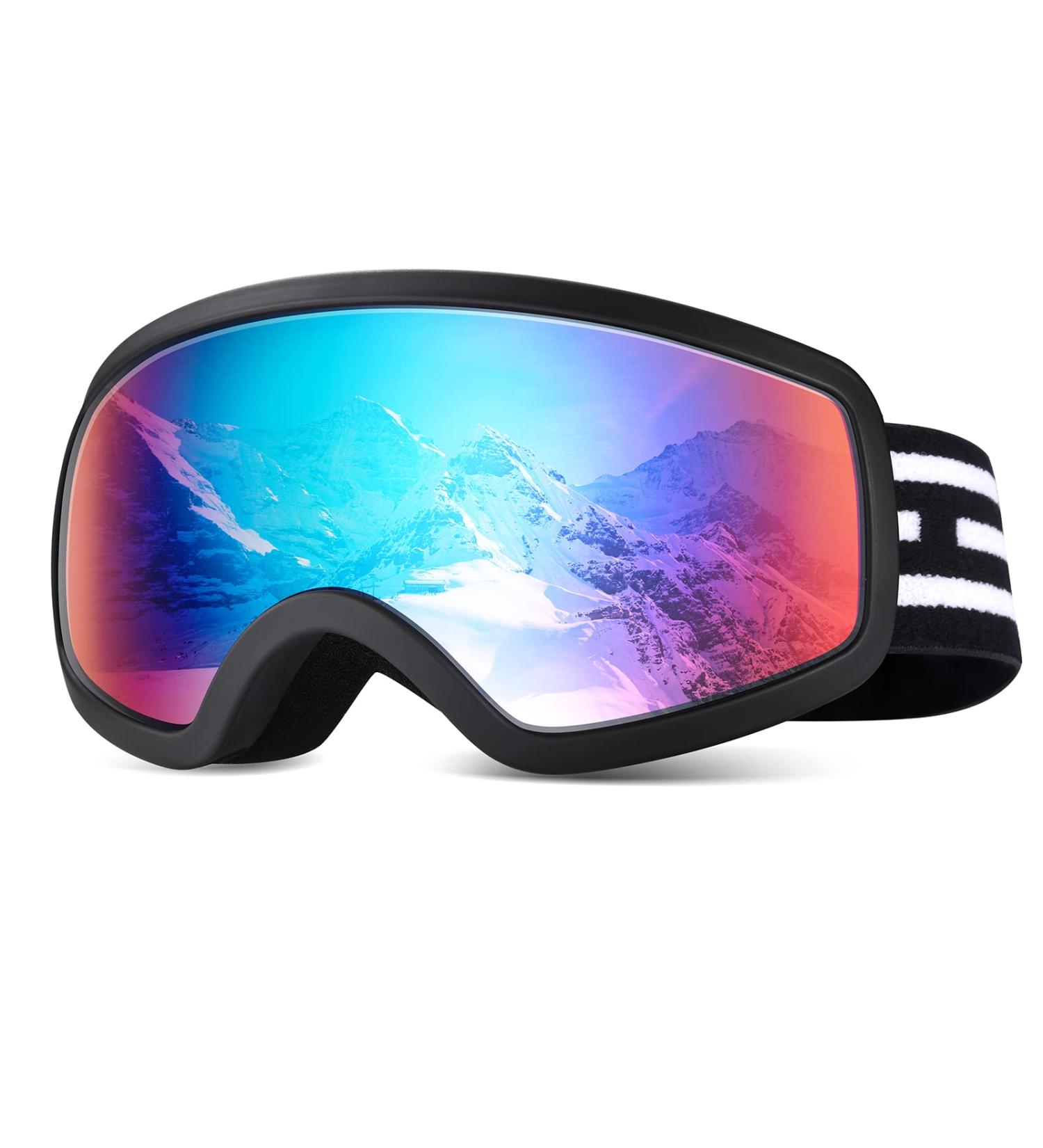 LOEO Kids Ski Goggle - Black with Red Silver Lens | Ski Goggles for Kids Youth Teens Boys and Girls 5-14 - Buy Online on SooperMarket.com