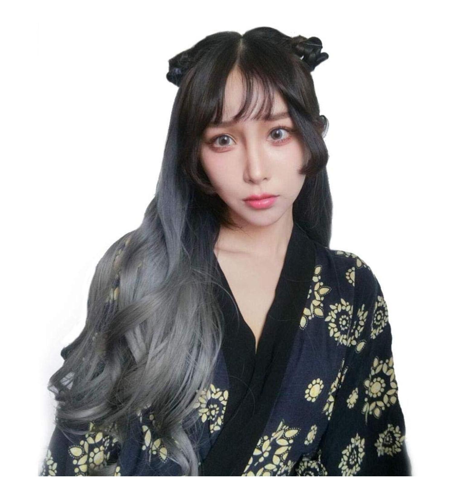 Buy Harajuku Fashion Long Wavy Curly U-Shaped Wigs - 28 Inches Heat-Resistant Synthetic Fiber with Dark Roots for Girls - Buy Online on SooperMarket.com
