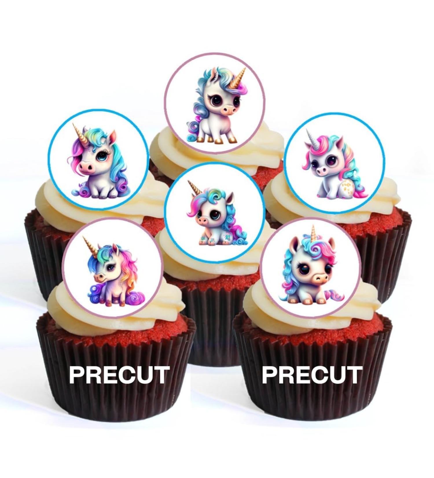 PRECUT Baby Unicorn Edible Cupcake Toppers - Cute Baby Unicorns Theme Premium Thickness SWEETENED VANILLA - wafer card disc cake decorations (Pack of 24) - Buy Online on SooperMarket.com