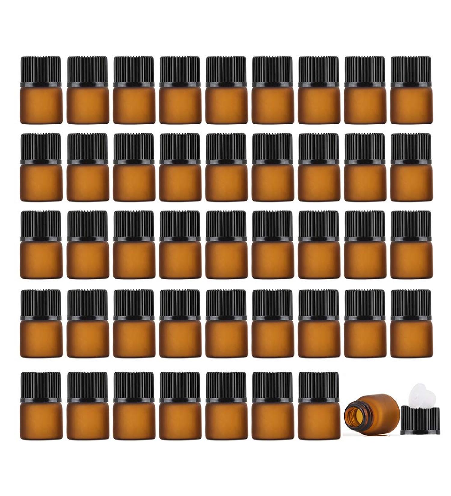 Enslz 50 Empty Amber Glass Bottles for Essential Oils - Refillable Brown 1ml | Perfect for DIY and Craft Projects - Buy Online on SooperMarket.com