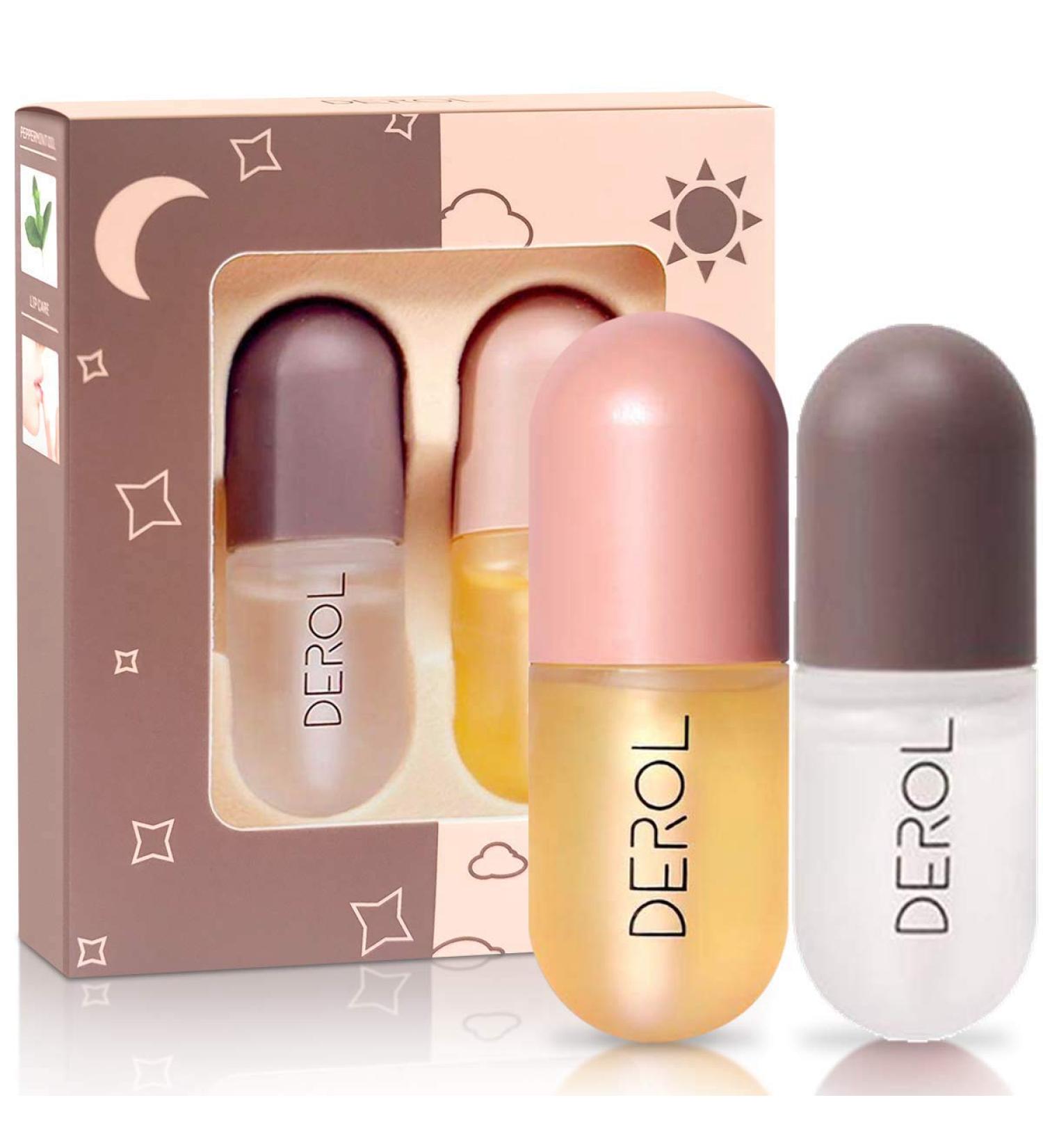 Natural Lip Plumper Set: Day & Night Lip Enhancer Balm with Plant Extracts - Lip Serum for Fuller, Hydrated Lips (2 Pcs, 5.5MLX2) - Buy Online on SooperMarket.com