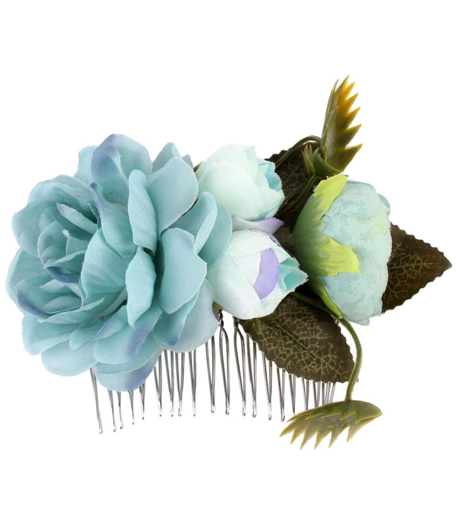 Floral Crown Bride Hair Comb Woman Handmade Side Comb Wedding Hair Accessories for Favor(Blue Flower) - Buy Online on SooperMarket.com