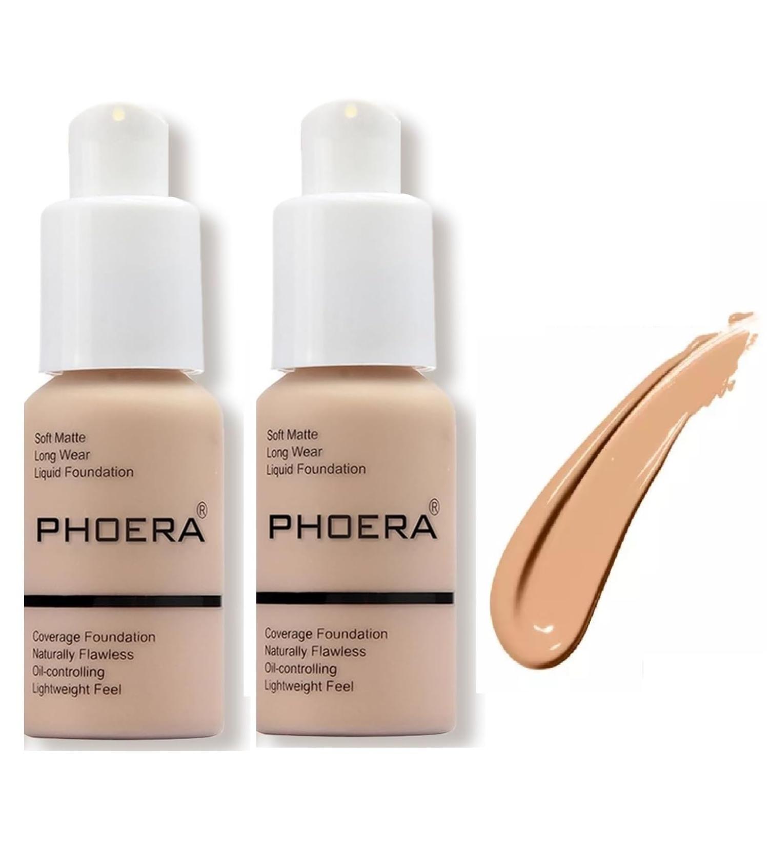 Phoera Full Coverage Foundation 2PCS 104 BUFF BEIGE - 30ml Long Lasting Oil Control Concealer for Flawless Skin - Buy Online on SooperMarket.com