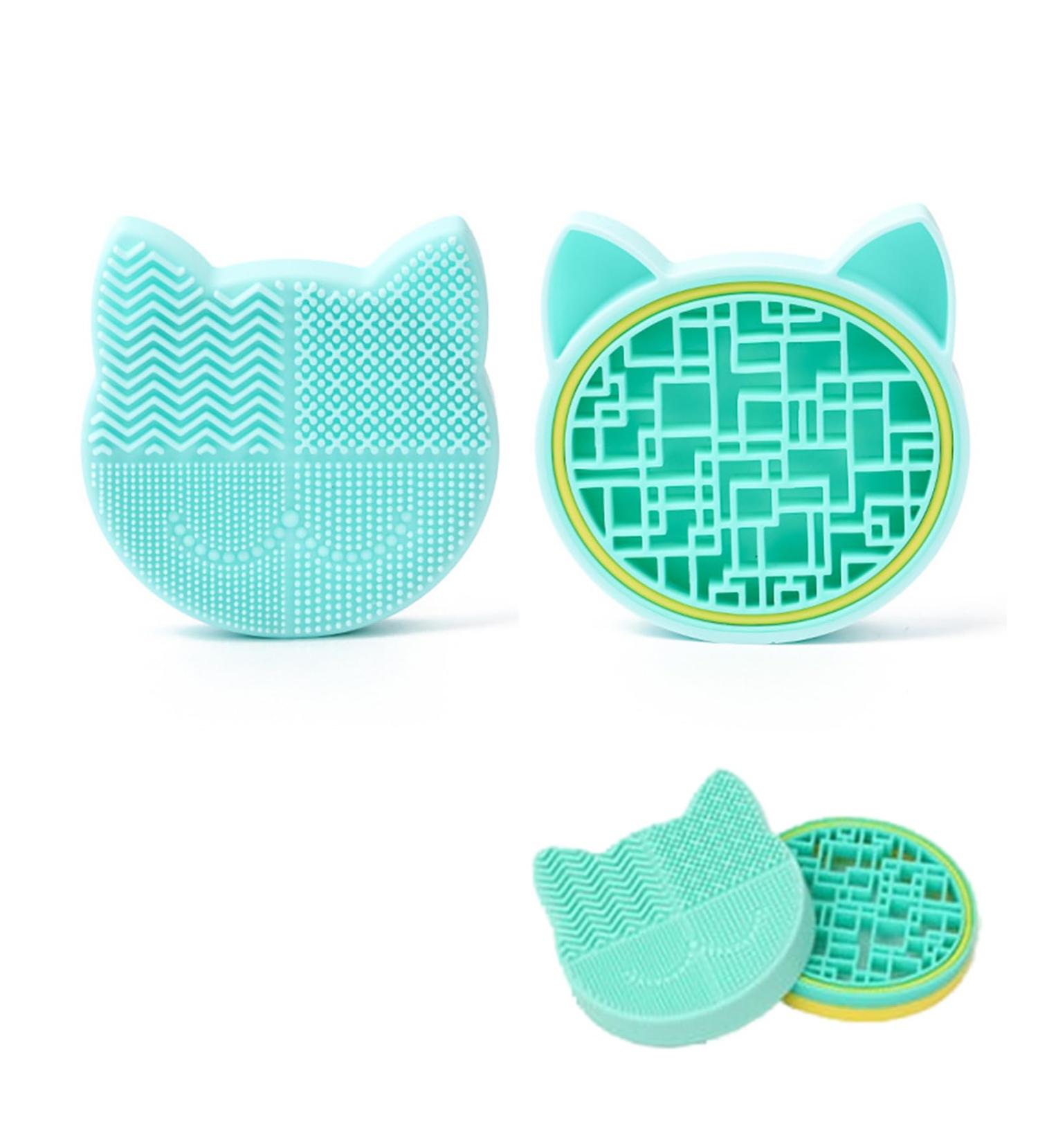 2 in 1 Makeup Brush Cleaning Mat Double-layer Silicone Cleaning Mat Makeup Brush Cleaning Pad Portable Silicone Pad Scrubber with Storage Layer for Cosmetic Brushes Washing Tool for Travel (Green) - Buy Online on SooperMarket.com