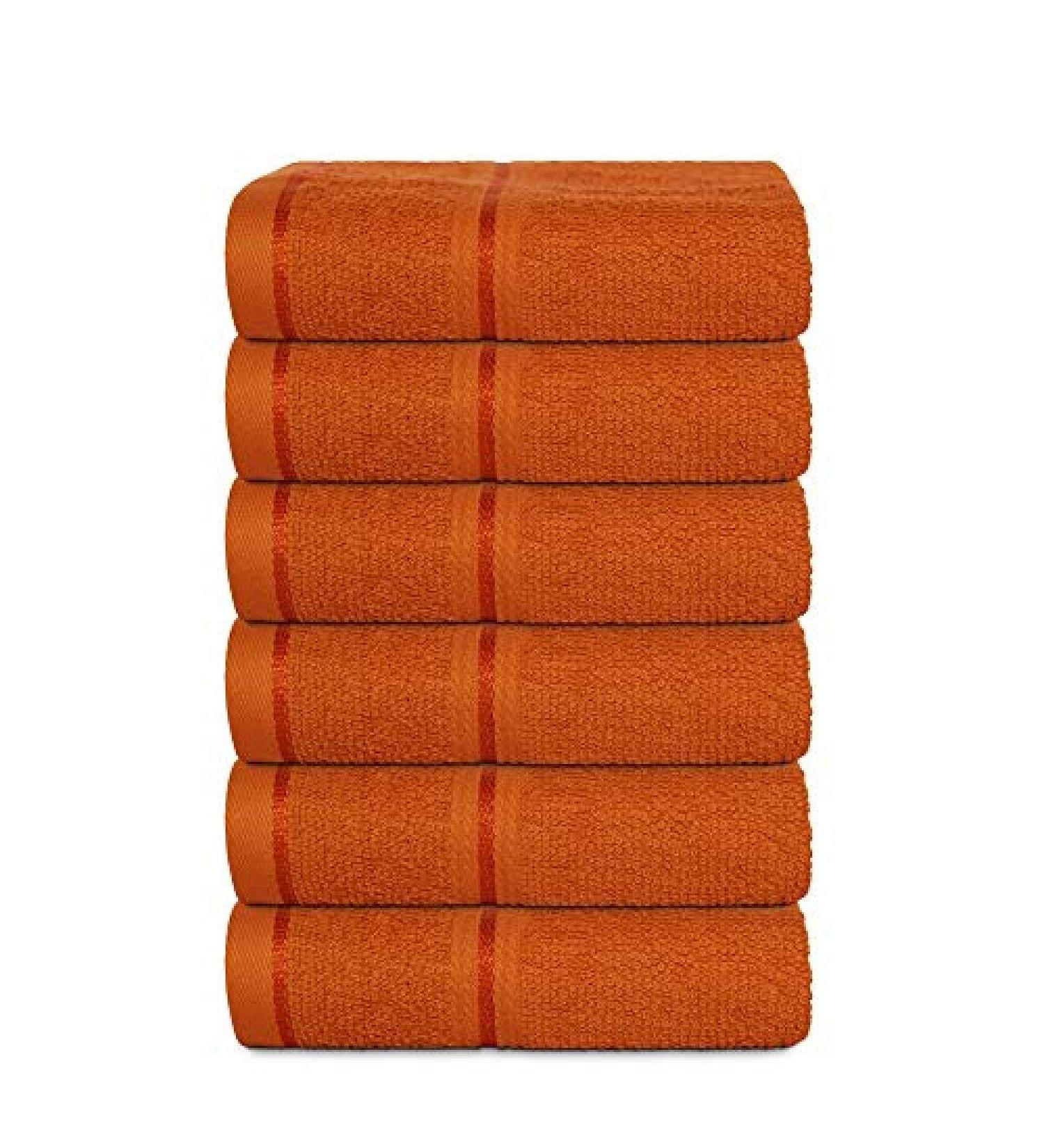 HURBANE HOME Hand Washcloth Sets - Super Soft Highly Absorbent Towel - 100% Cotton Lightweight Washcloths - Extra Durability and Soft Texture - 6-Pack (12 x 12) - Orange Washcloths Orange