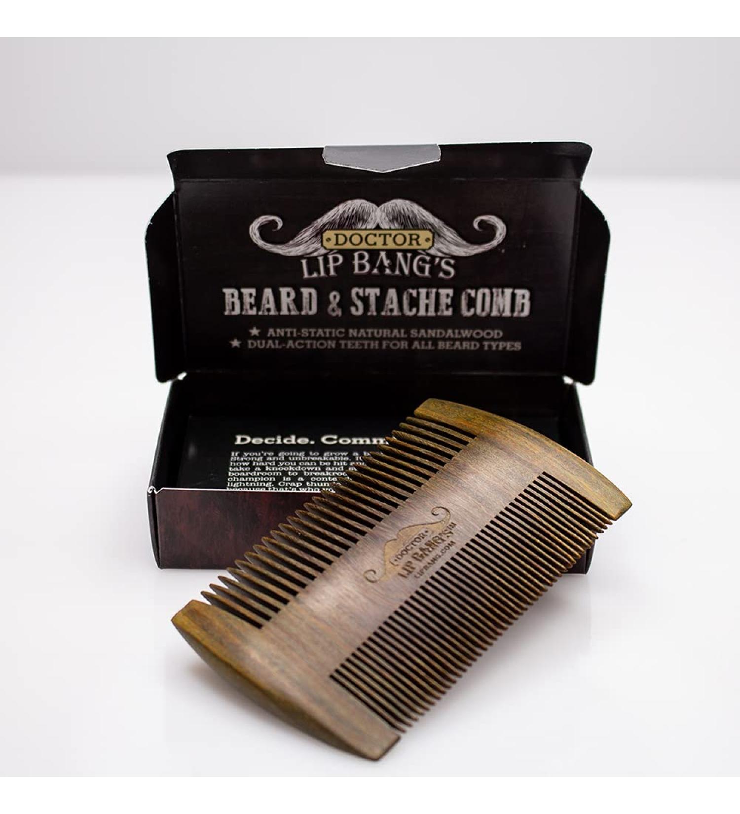 Lip Bangs Beard and Stache Comb | Vegan, Cruelty-Free, All-Natural Sandalwood | Anti-Static Dual-Action Teeth | Handmade in USA - Buy Online on SooperMarket.com