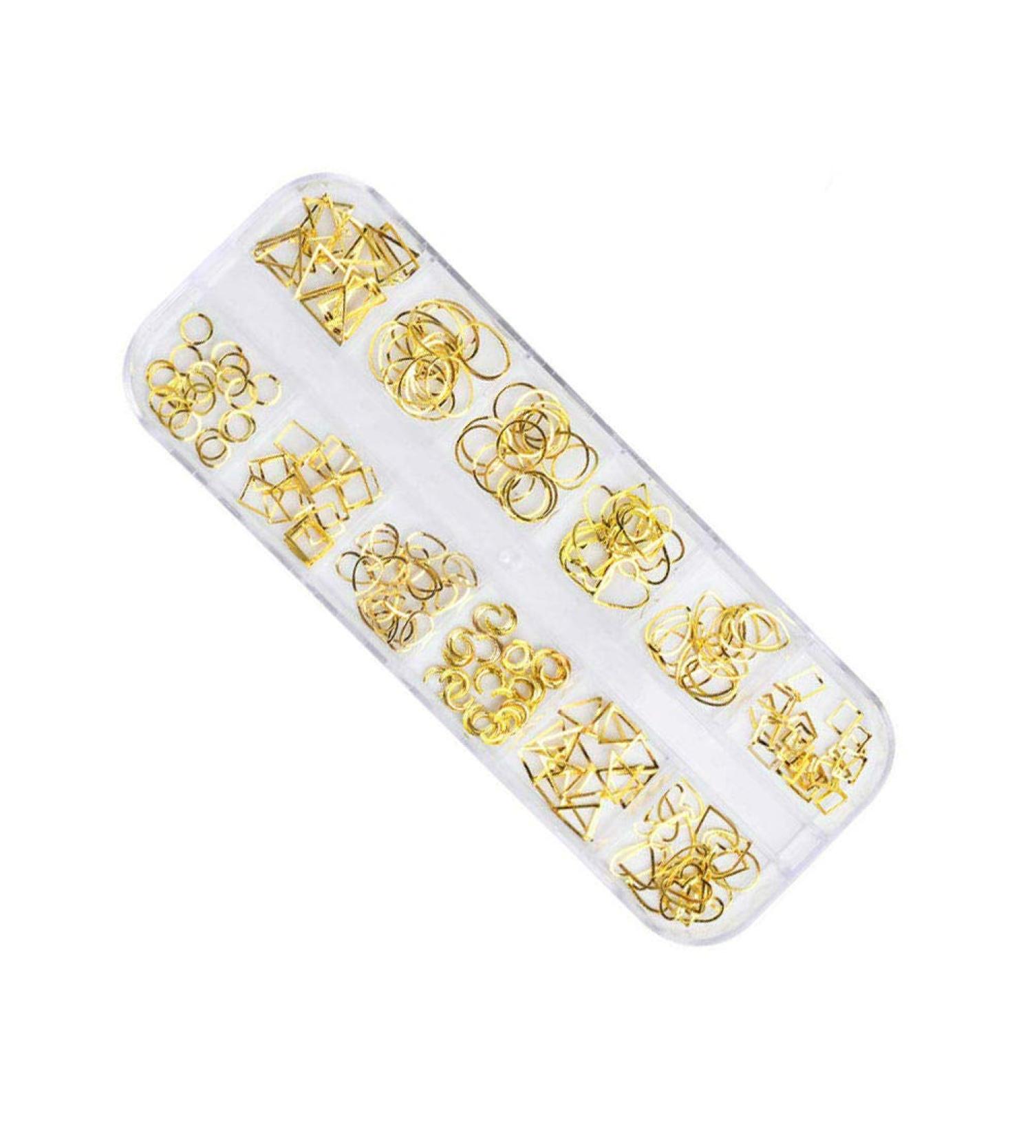 Aysekone 12 Grids Gold 3D Alloy Rivets Nail Charms Studs - Geometric Circle Heart Triangle Square Moon Nail Art Decorations - Buy Online on SooperMarket.com
