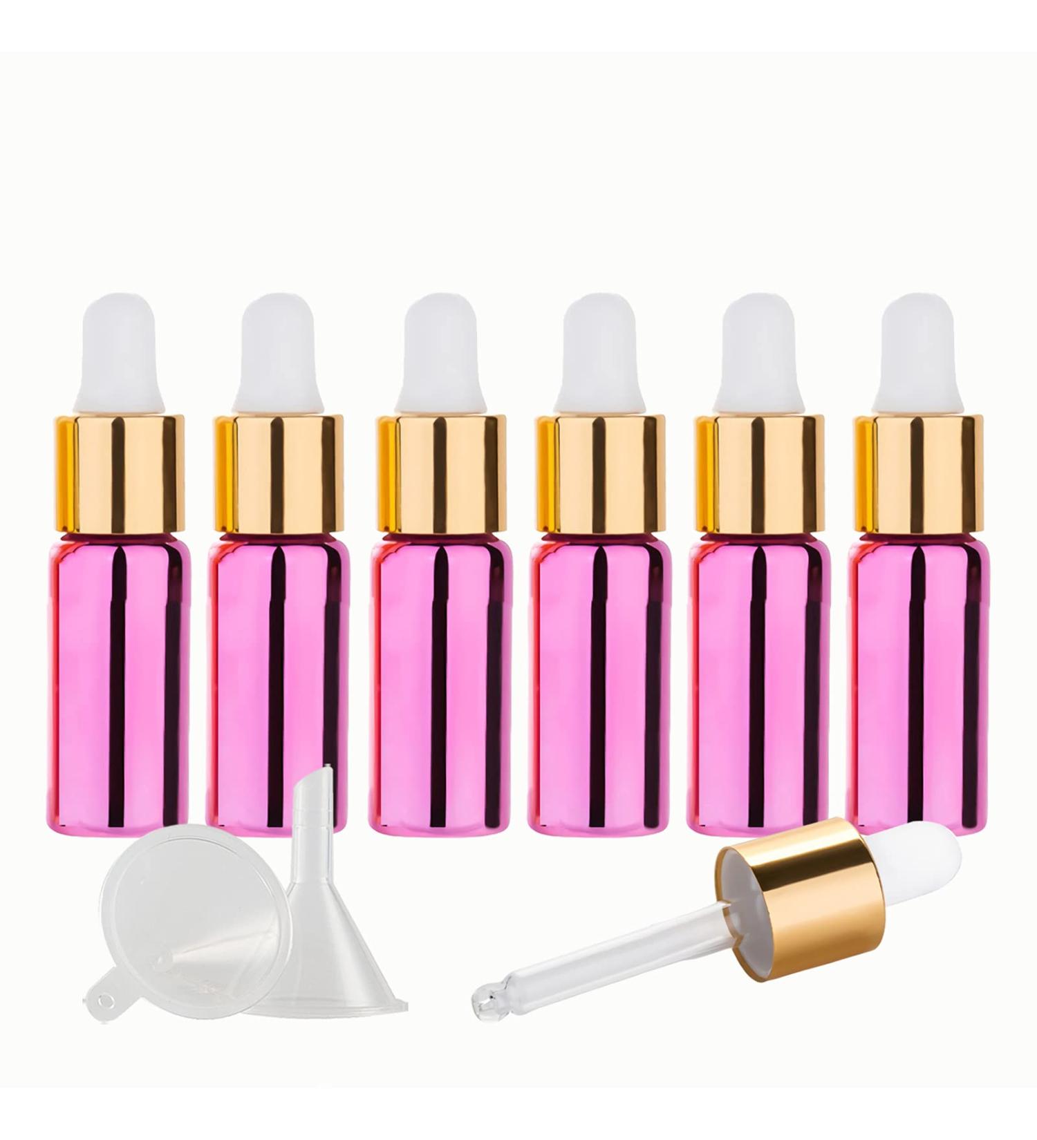 Tianzd 6 Pack 5ml Chrome Pink Drip Bottles with Glass Pipette - Perfect for Perfume & Essential Oils - Buy Online on SooperMarket.com